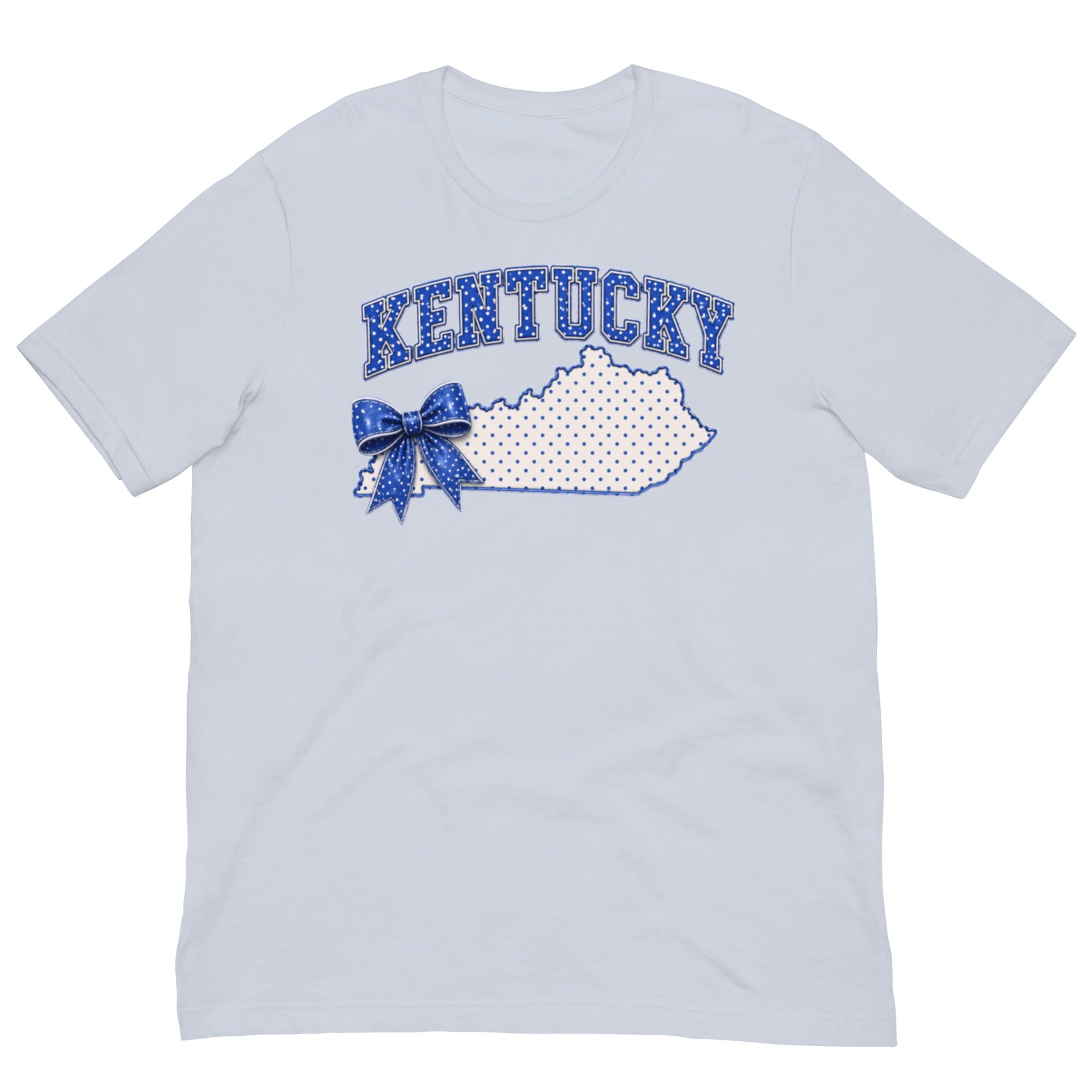 Kentucky Blue Dot Bow Tee | State Pride Script Design | Classic - Bluegrass Elite Apparel LLC