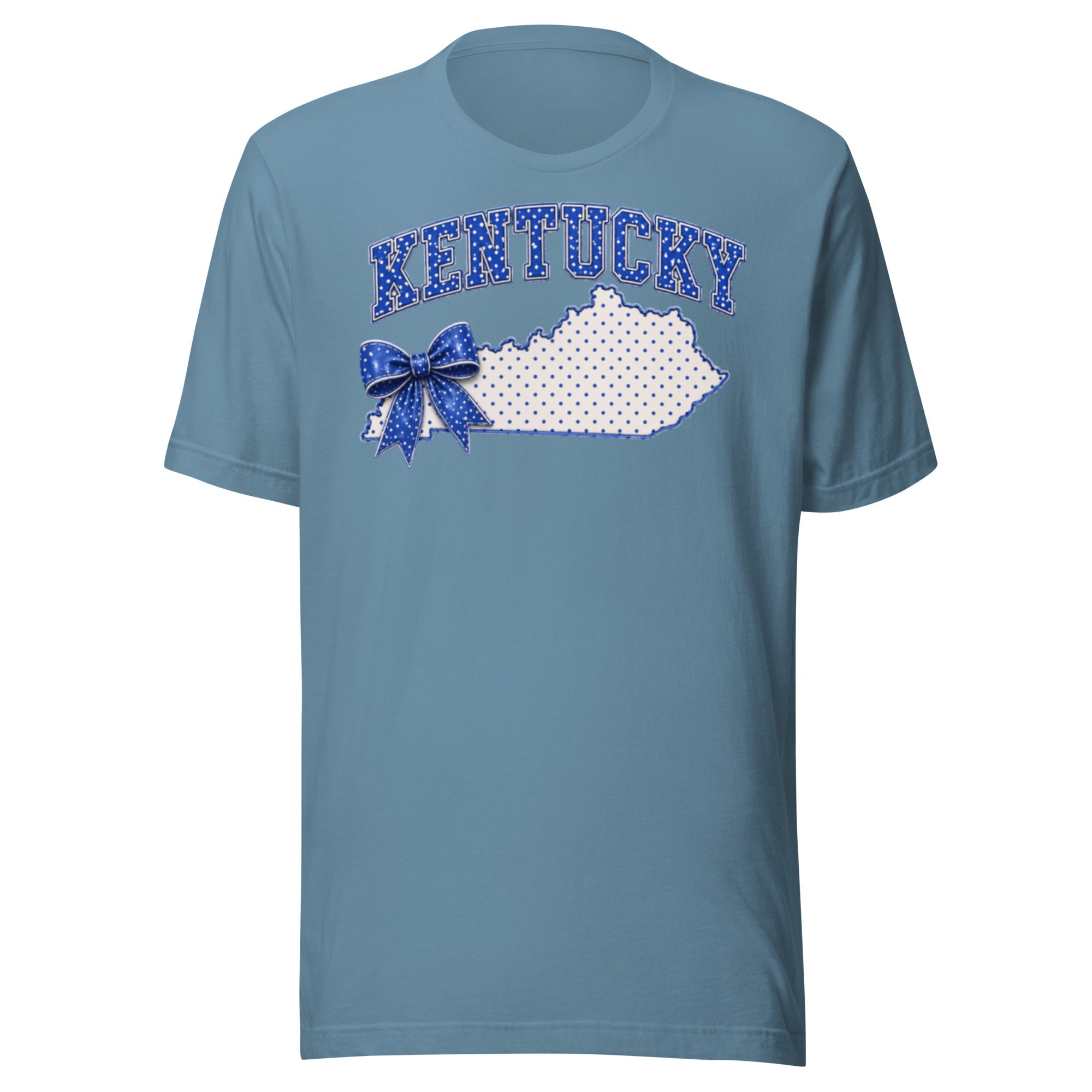 Kentucky Blue Dot Bow Tee | State Pride Script Design | Classic - Bluegrass Elite Apparel LLC