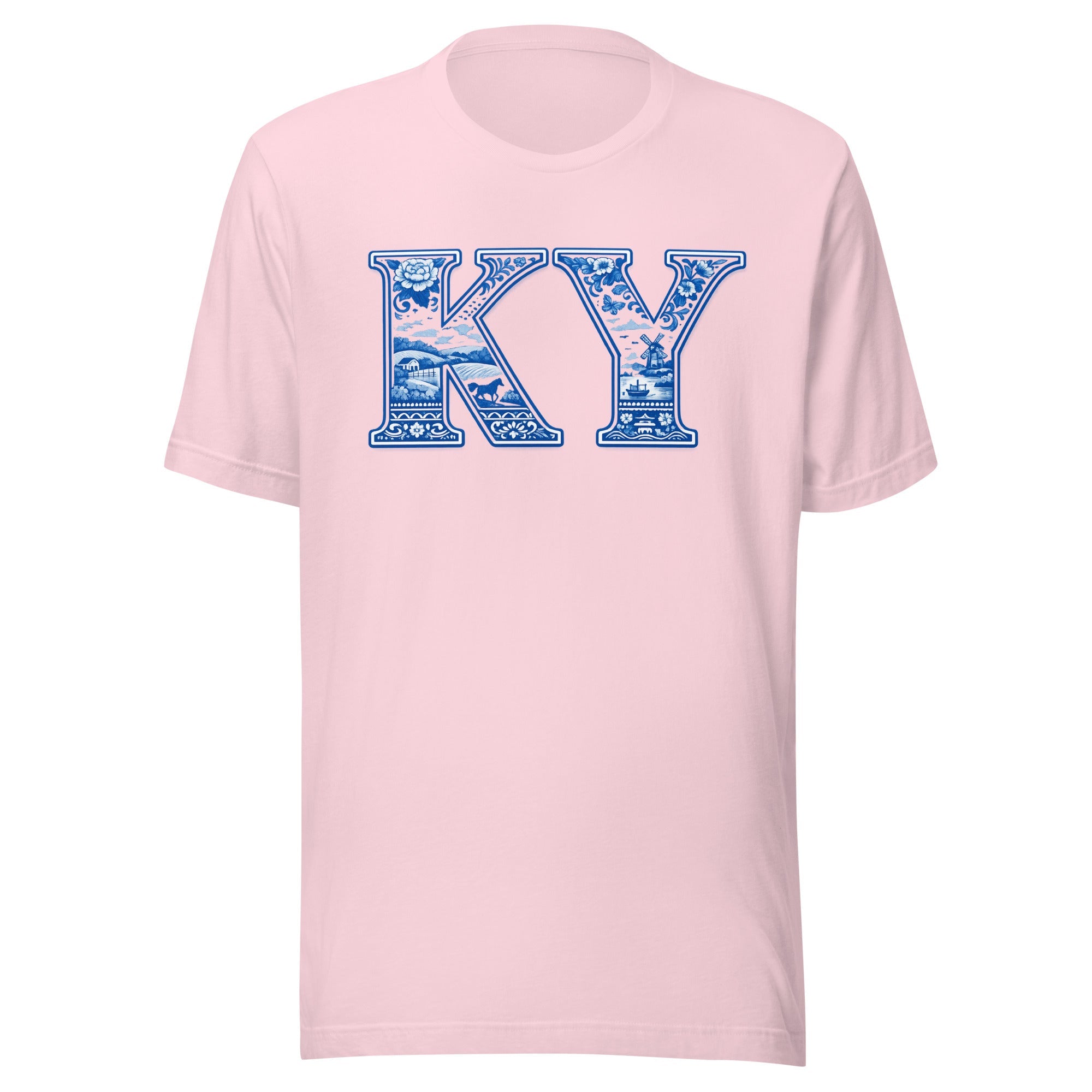 Kentucky Blue Porcelain Script Tee | Vintage China Pattern Design | Classic - Bluegrass Elite Apparel LLC