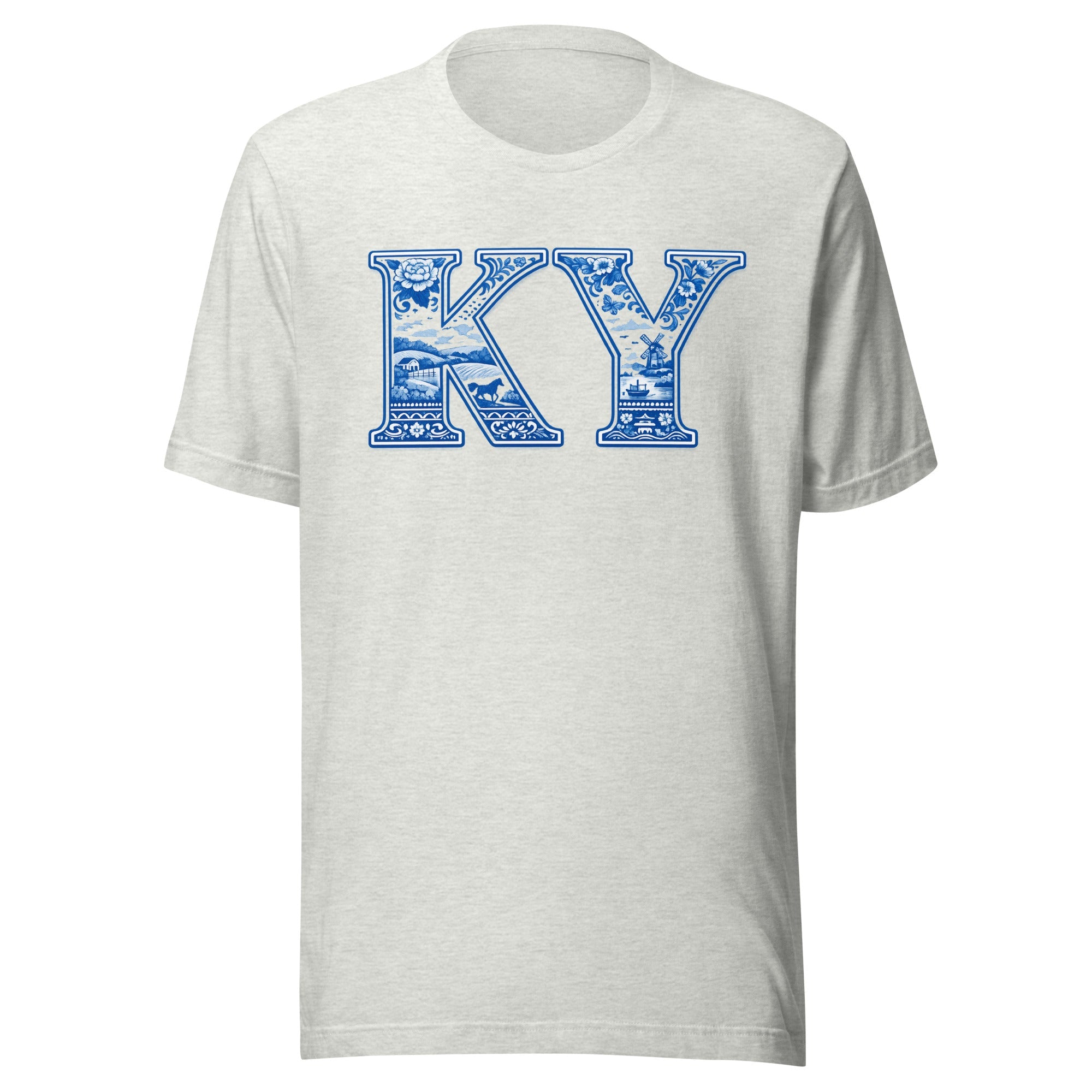 Kentucky Blue Porcelain Script Tee | Vintage China Pattern Design | Classic - Bluegrass Elite Apparel LLC