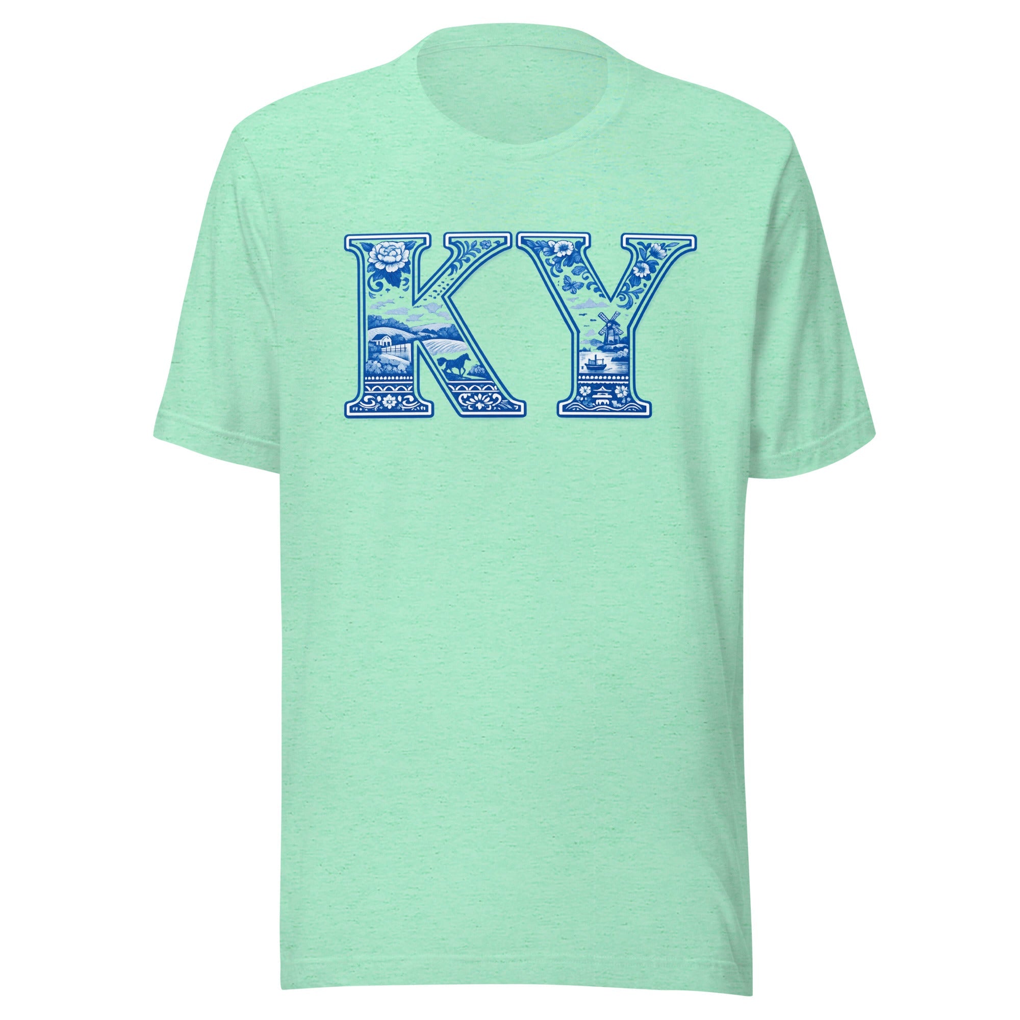 Kentucky Blue Porcelain Script Tee | Vintage China Pattern Design | Classic - Bluegrass Elite Apparel LLC