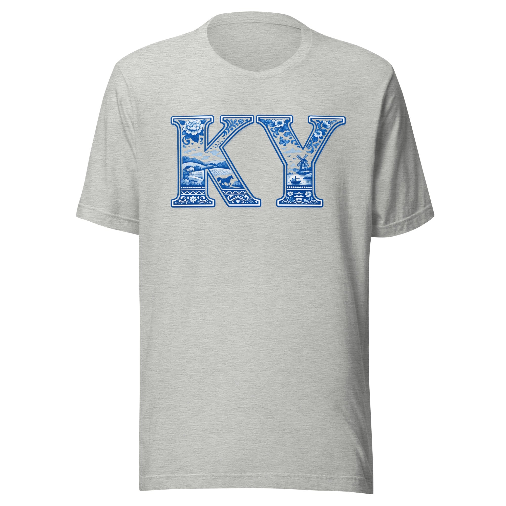 Kentucky Blue Porcelain Script Tee | Vintage China Pattern Design | Classic - Bluegrass Elite Apparel LLC