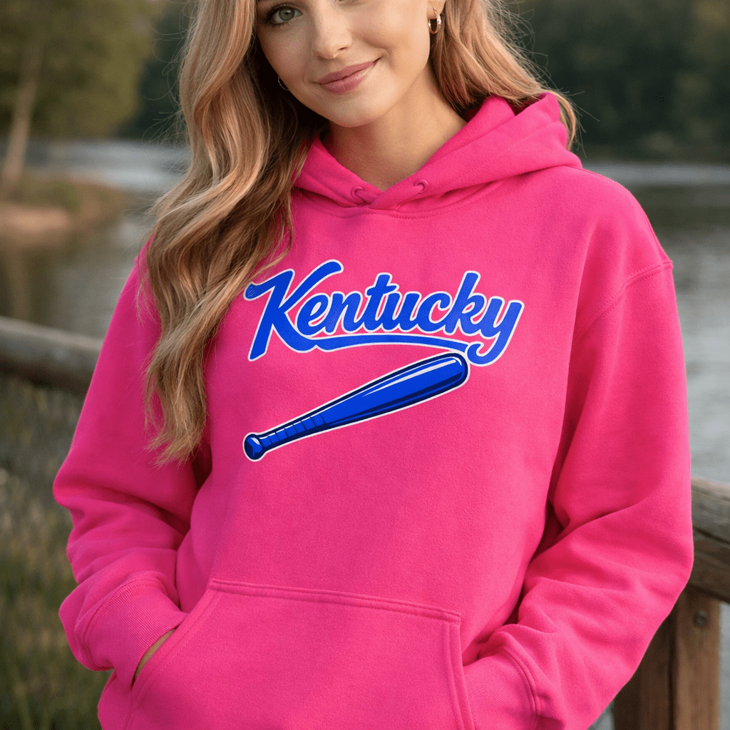 Kentucky Blue Script Ball Hoodie | Vintage Bat Graphic Pullover - Bluegrass Elite Apparel LLC