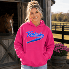 Kentucky Blue Script Ball Hoodie | Vintage Bat Graphic Pullover - Bluegrass Elite Apparel LLC