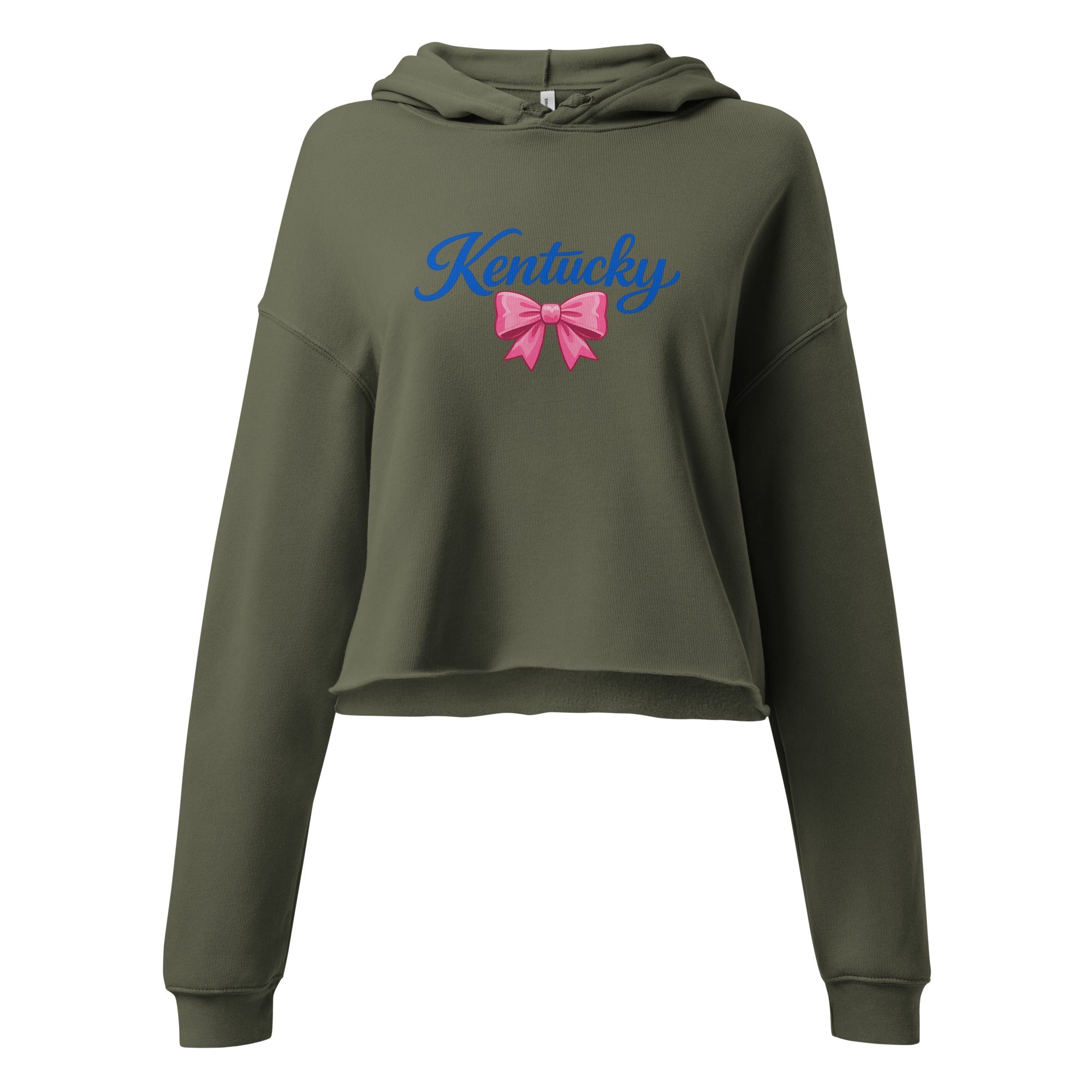 Kentucky Bow Crop Hoodie | Pink Bow + Blue Script | Fleece - Bluegrass Elite Apparel LLC