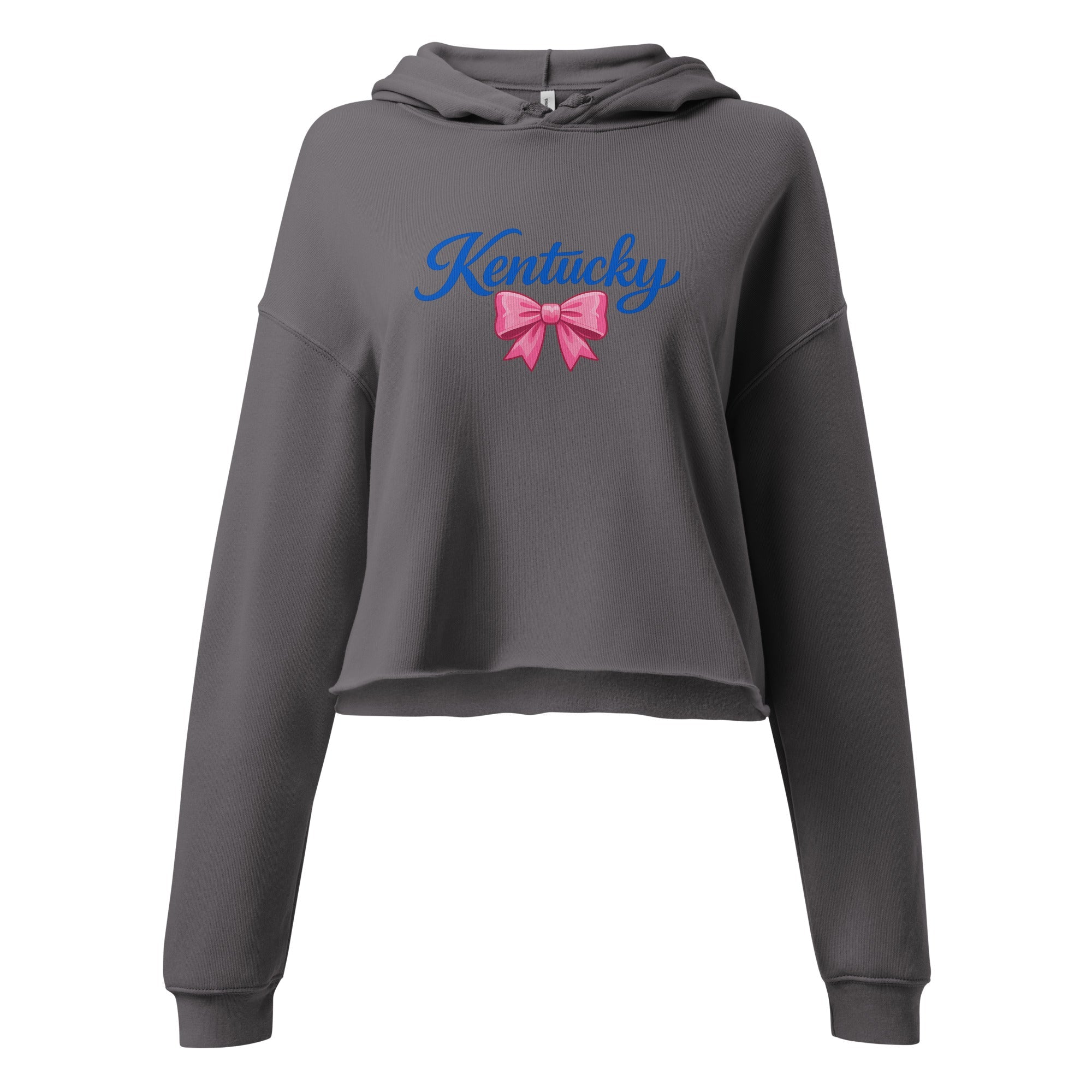 Kentucky Bow Crop Hoodie | Pink Bow + Blue Script | Fleece - Bluegrass Elite Apparel LLC