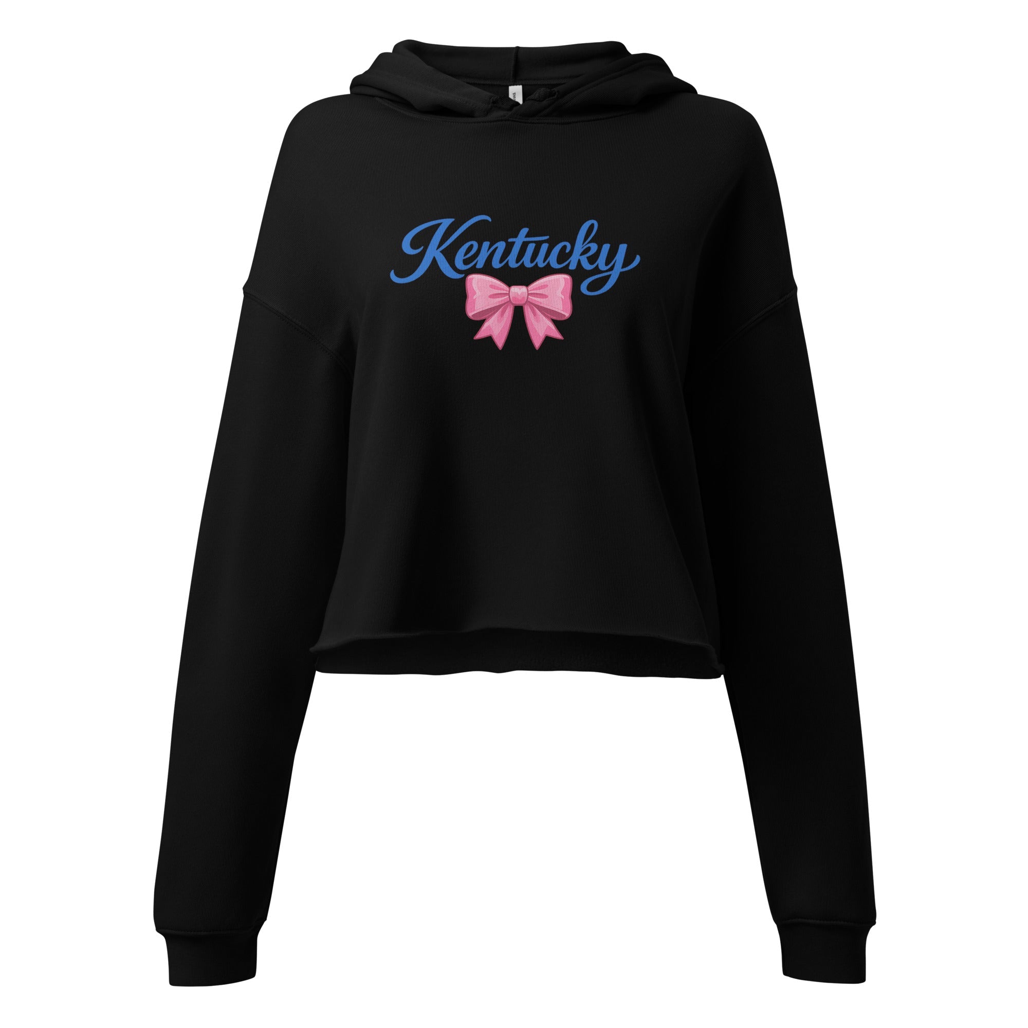 Kentucky Bow Crop Hoodie | Pink Bow + Blue Script | Fleece - Bluegrass Elite Apparel LLC