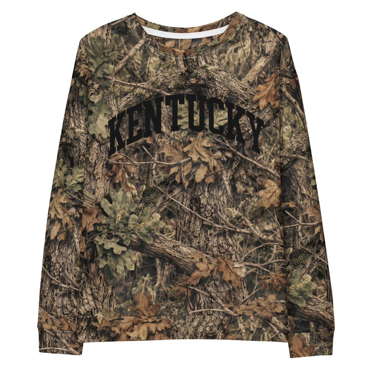 Kentucky Camo Sweatshirt | Mossy Oak All - Over Print with Black Block Text | Unisex Cotton - Bluegrass Elite Apparel LLC
