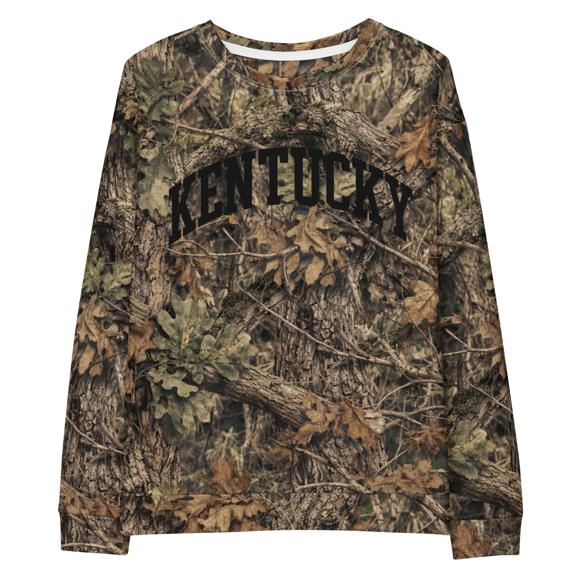 Kentucky Camo Sweatshirt | Mossy Oak All - Over Print with Black Block Text | Unisex Cotton - Bluegrass Elite Apparel LLC