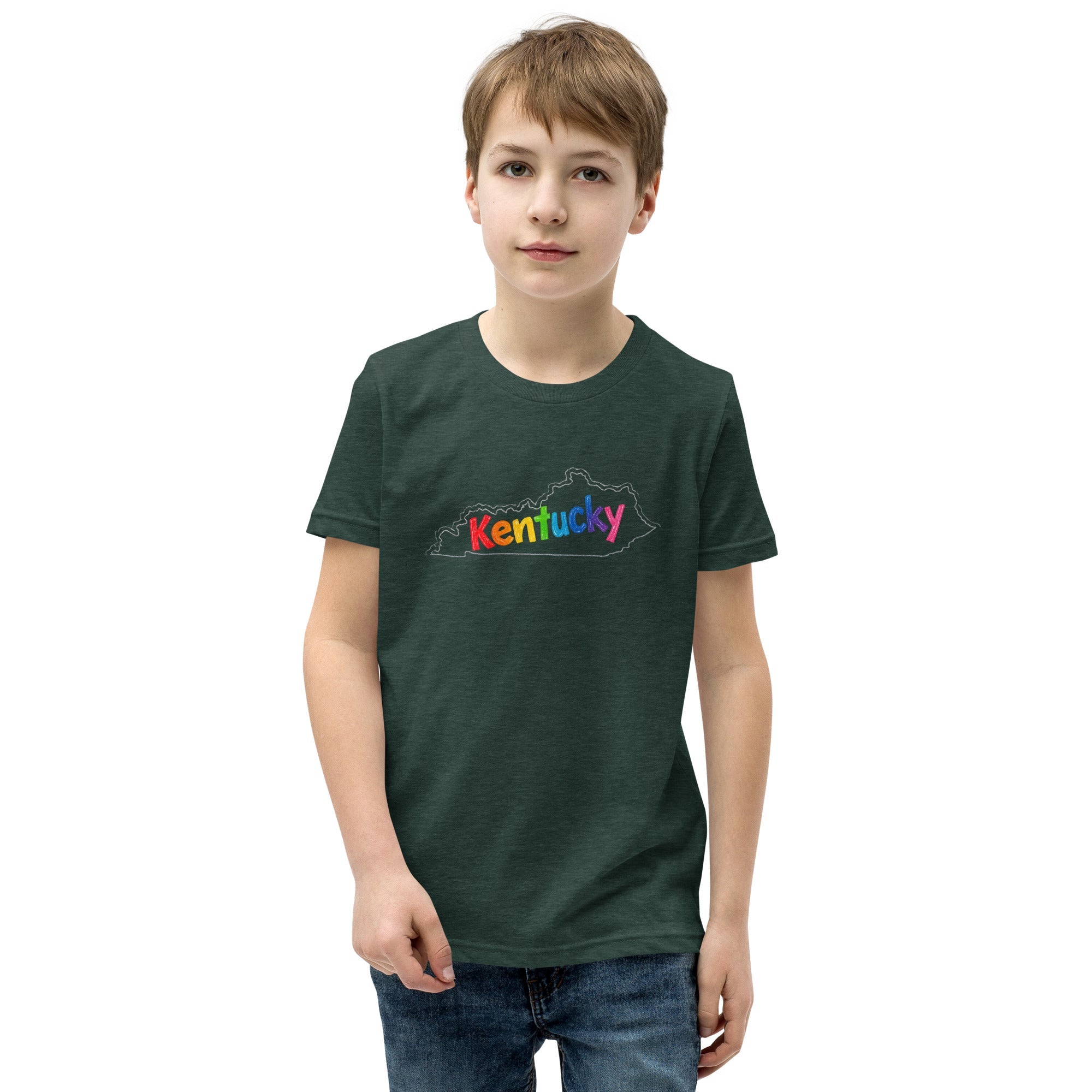 Kentucky Crayon Script Youth Tee | Classic Colorful State Design - Bluegrass Elite Apparel LLC