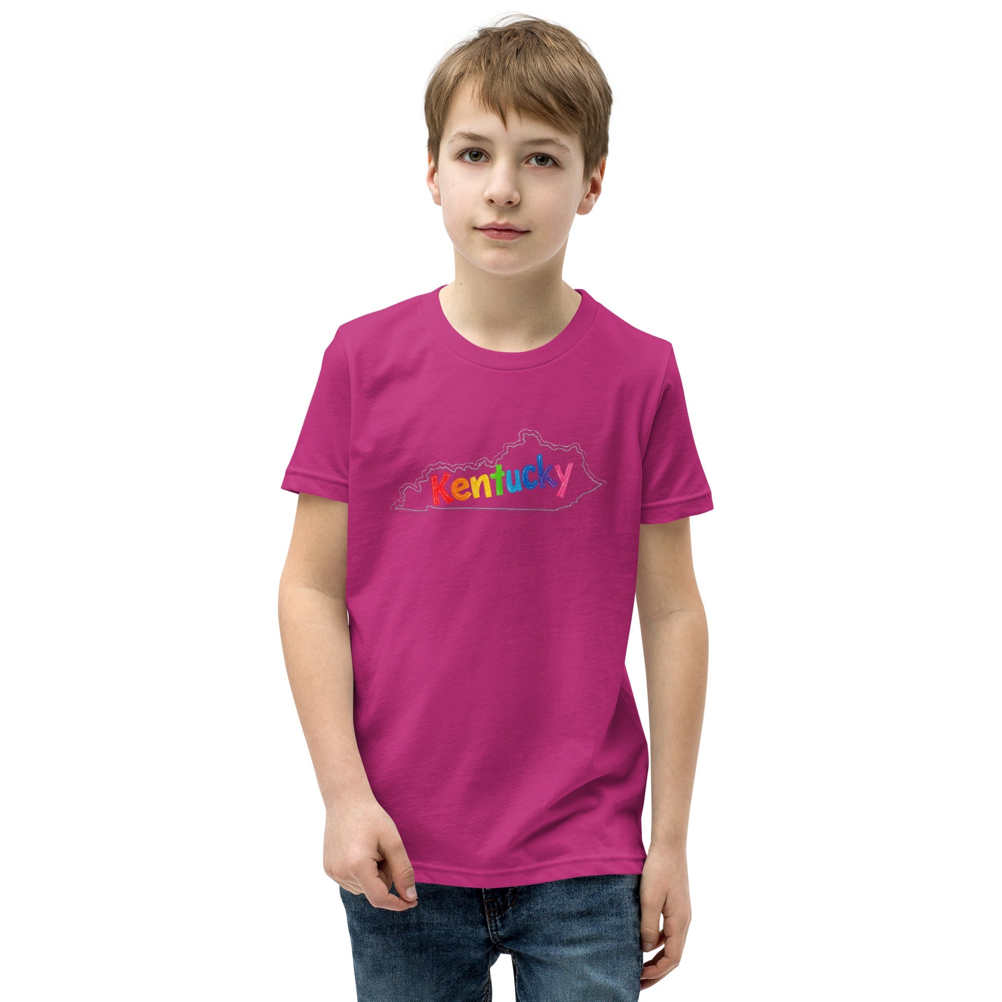 Kentucky Crayon Script Youth Tee | Classic Colorful State Design - Bluegrass Elite Apparel LLC