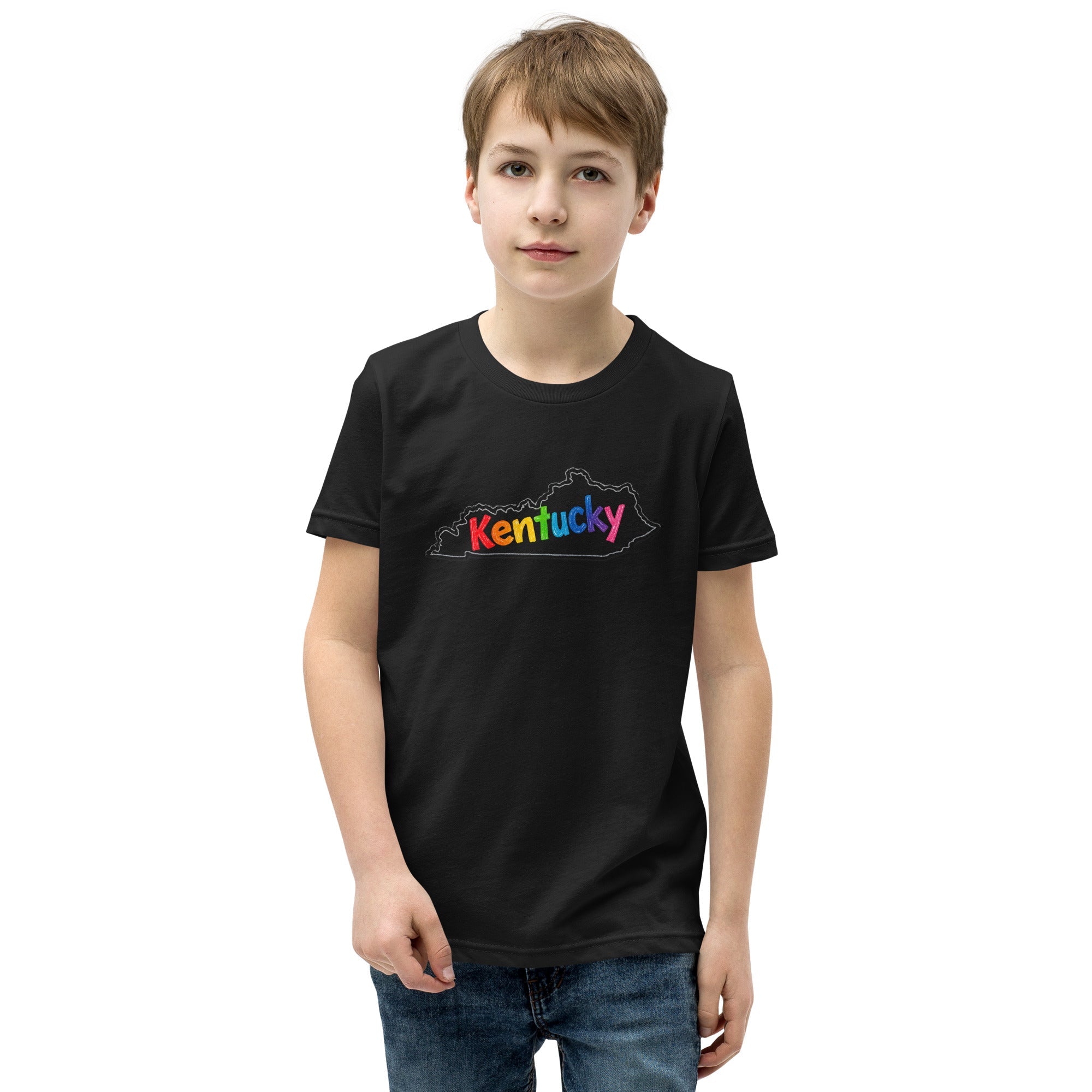 Kentucky Crayon Script Youth Tee | Classic Colorful State Design - Bluegrass Elite Apparel LLC