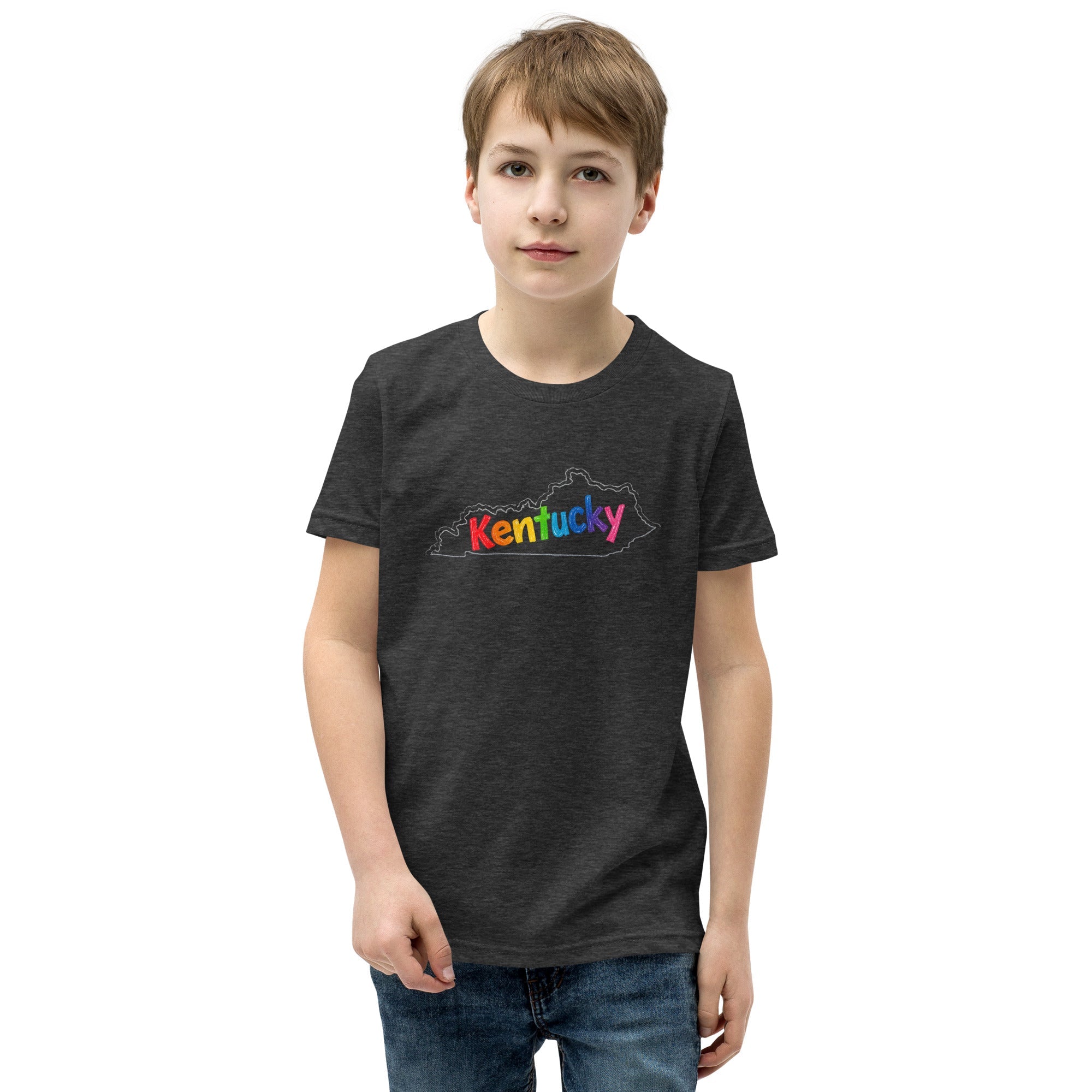 Kentucky Crayon Script Youth Tee | Classic Colorful State Design - Bluegrass Elite Apparel LLC