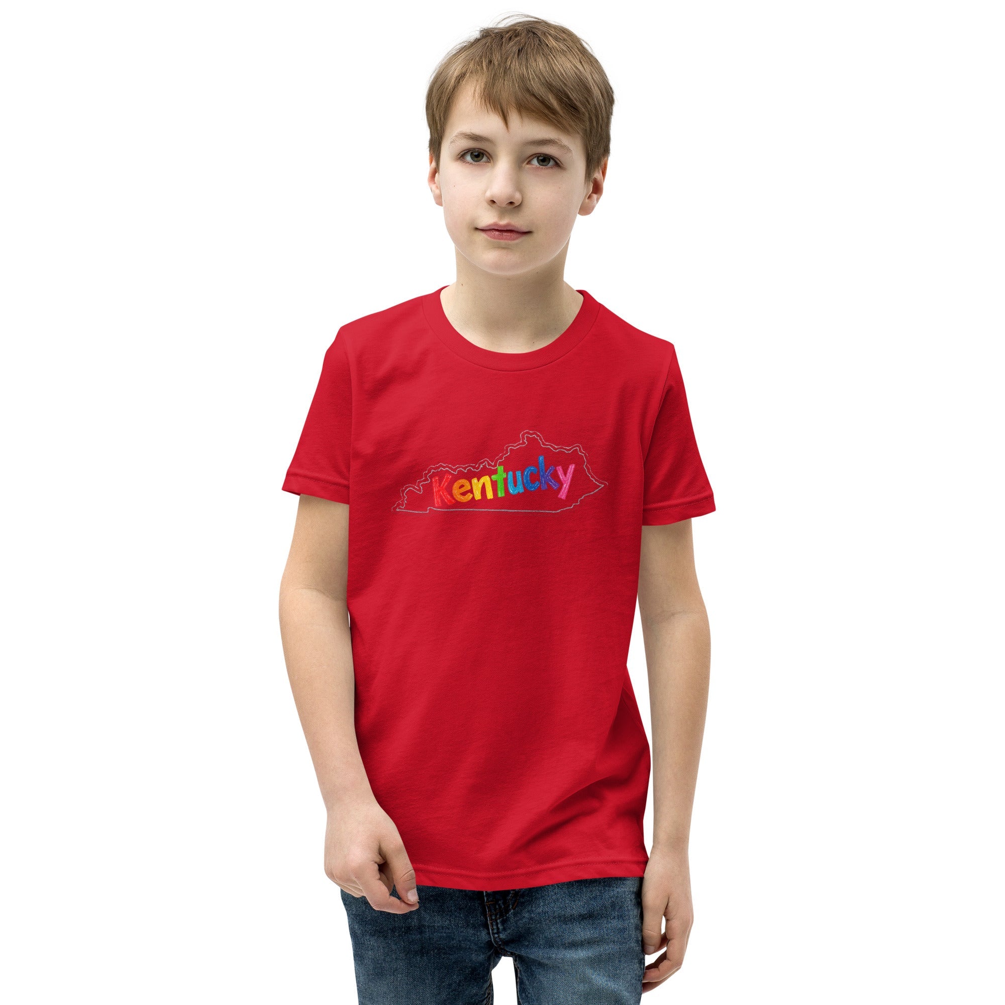Kentucky Crayon Script Youth Tee | Classic Colorful State Design - Bluegrass Elite Apparel LLC