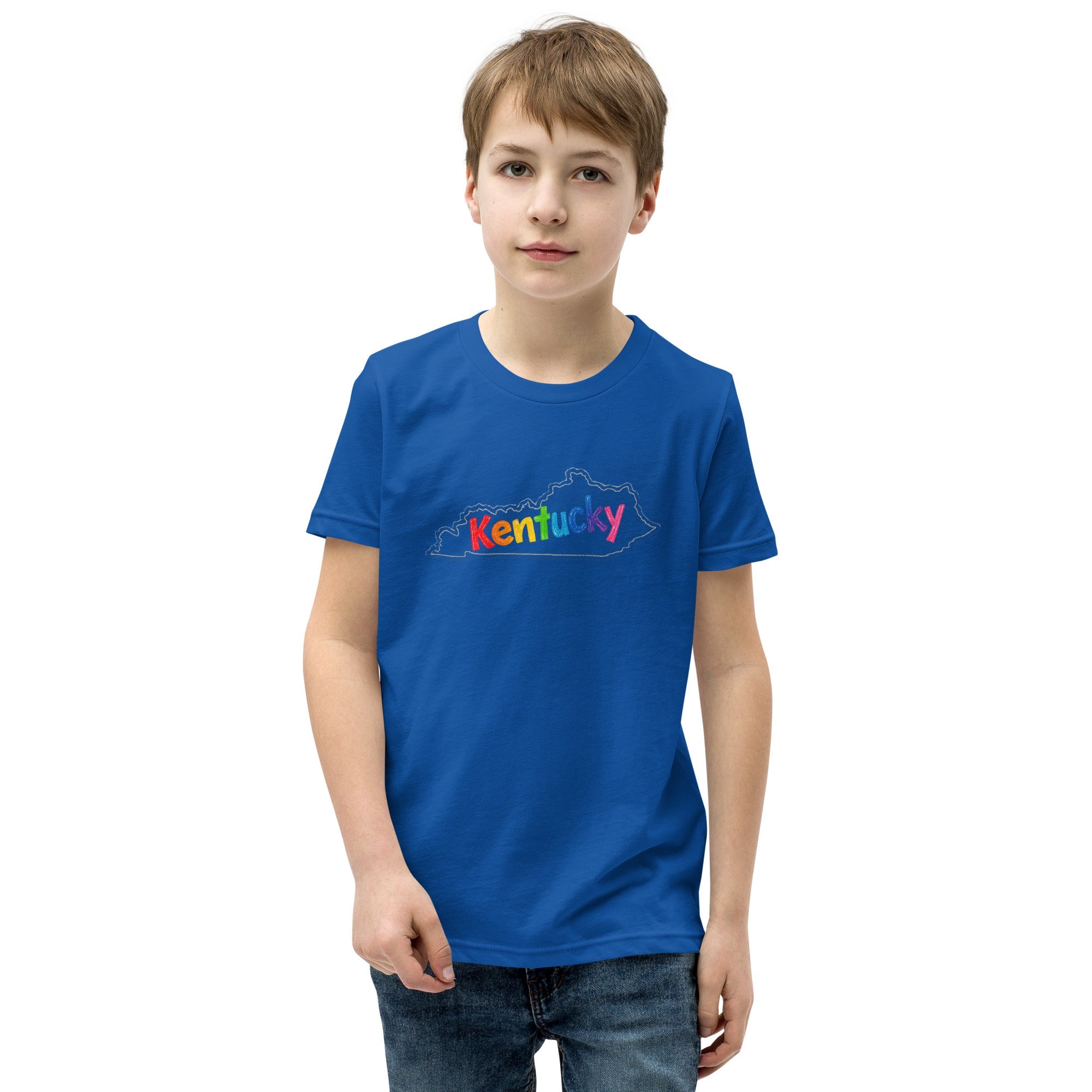Kentucky Crayon Script Youth Tee | Classic Colorful State Design - Bluegrass Elite Apparel LLC