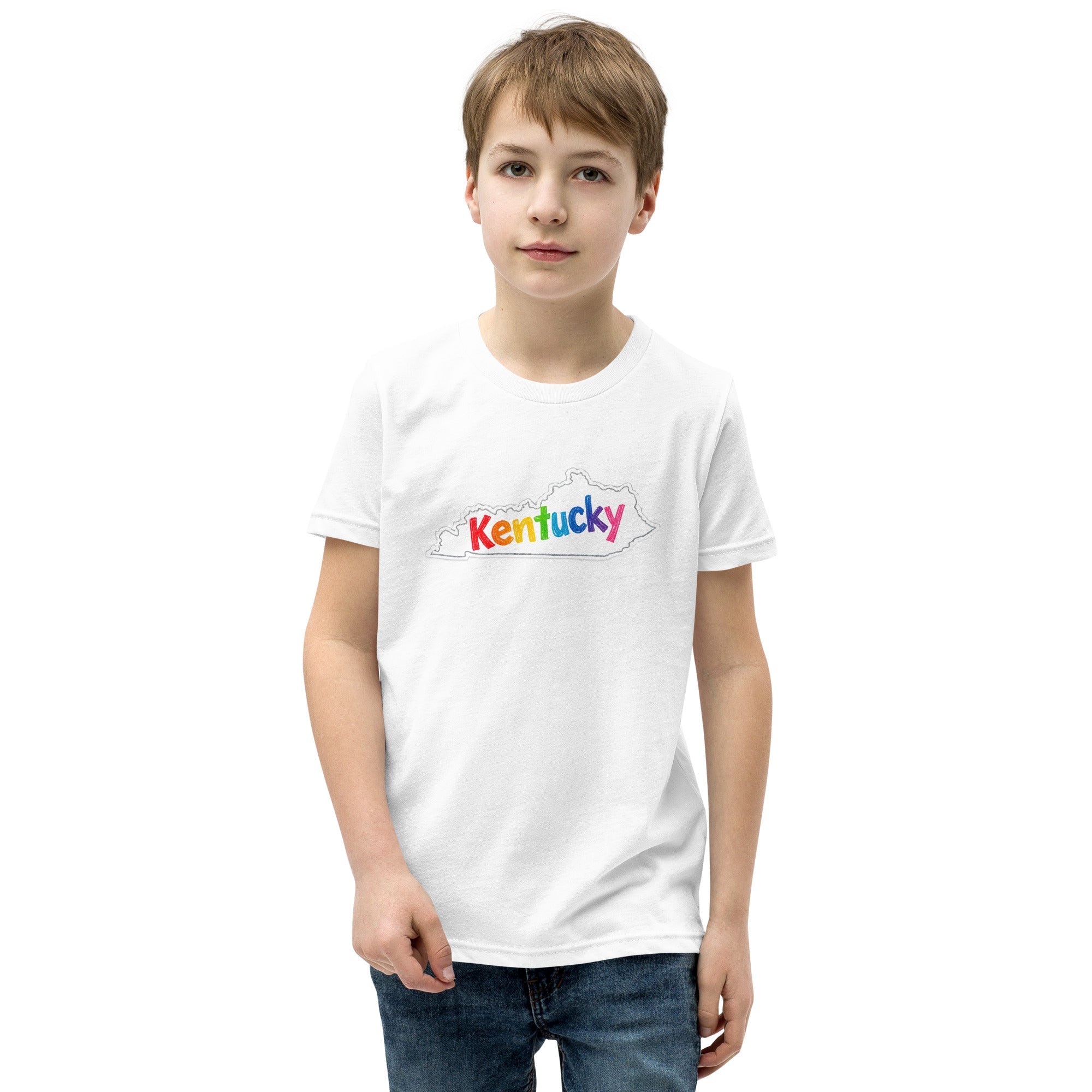Kentucky Crayon Script Youth Tee | Classic Colorful State Design - Bluegrass Elite Apparel LLC