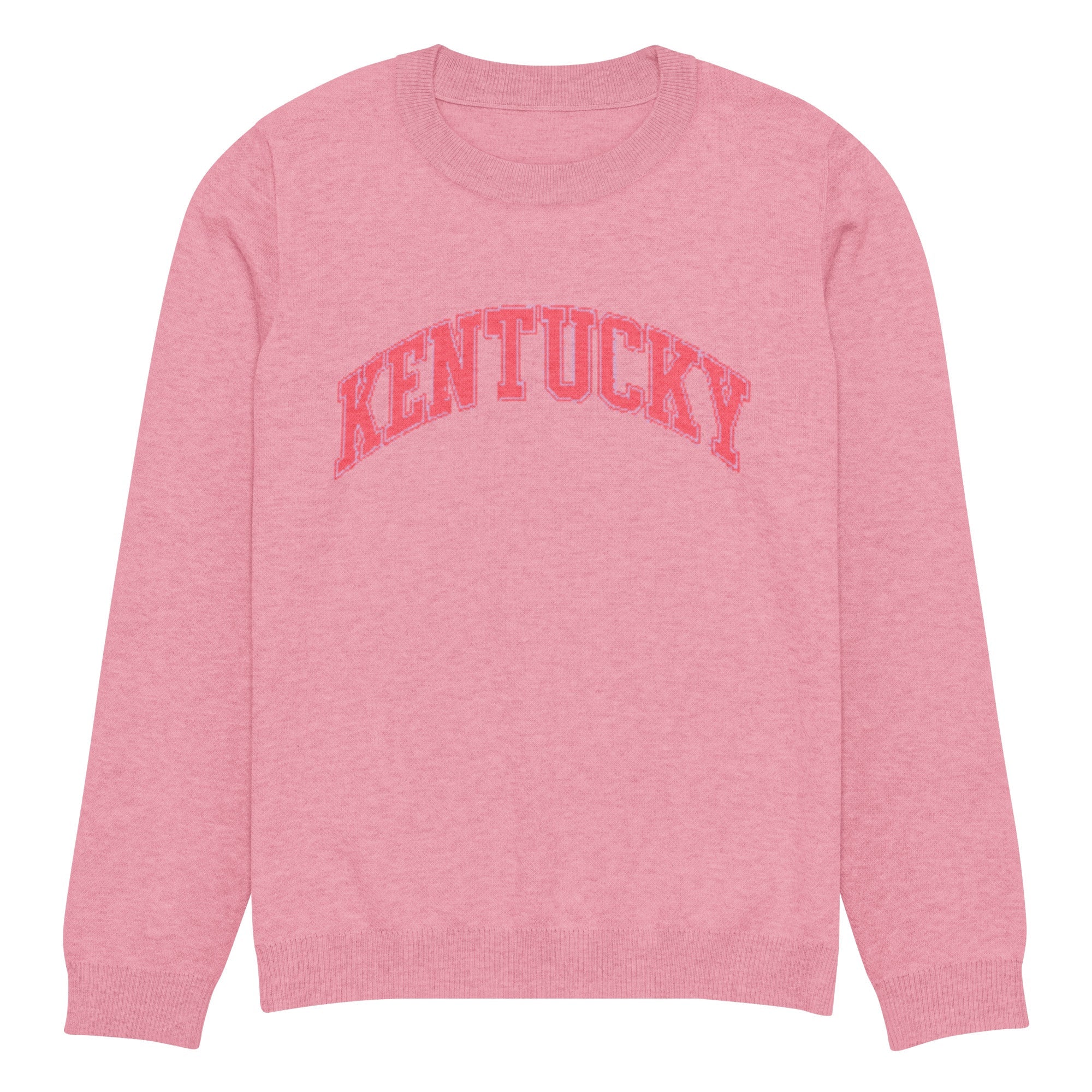 Kentucky Crew Neck Sweater | Pink Arched Text Knit | Unisex - Bluegrass Elite Apparel LLC