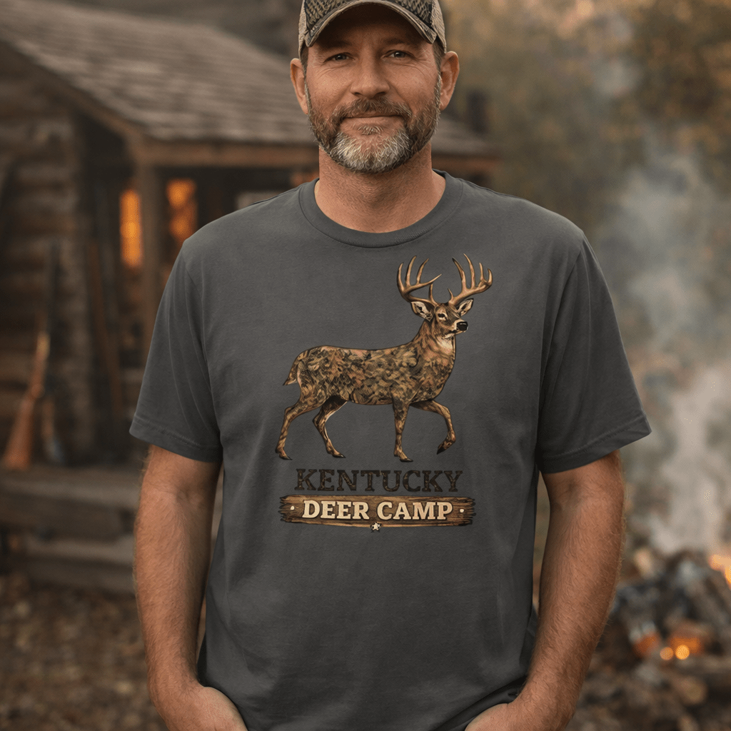 Kentucky Deer Camp Vintage Buck Graphic T-Shirt | Classic Outdoor Heritage | Classic - Bluegrass Elite Apparel LLC