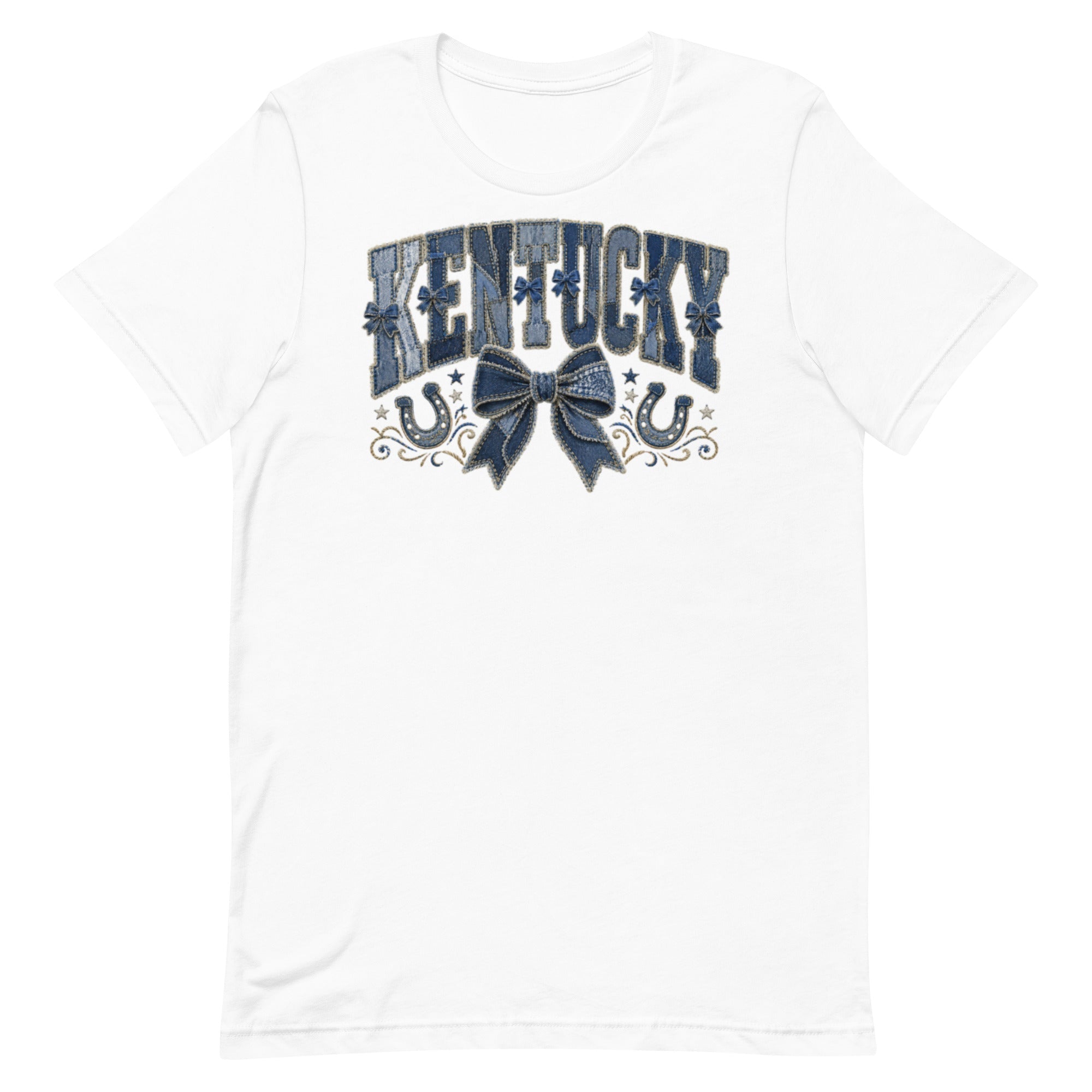 Kentucky Denim Bow Tee | Vintage Patchwork Design | Classic - Bluegrass Elite Apparel LLC