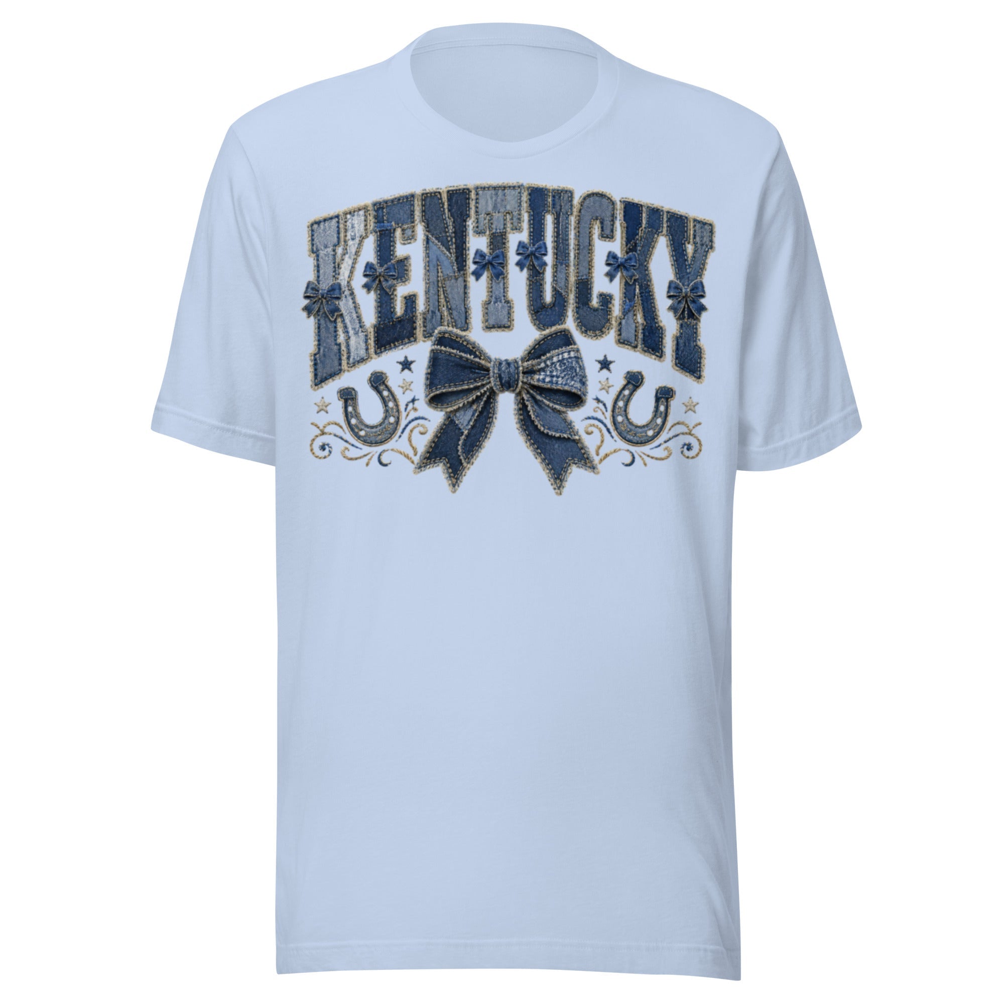 Kentucky Denim Bow Tee | Vintage Patchwork Design | Classic - Bluegrass Elite Apparel LLC