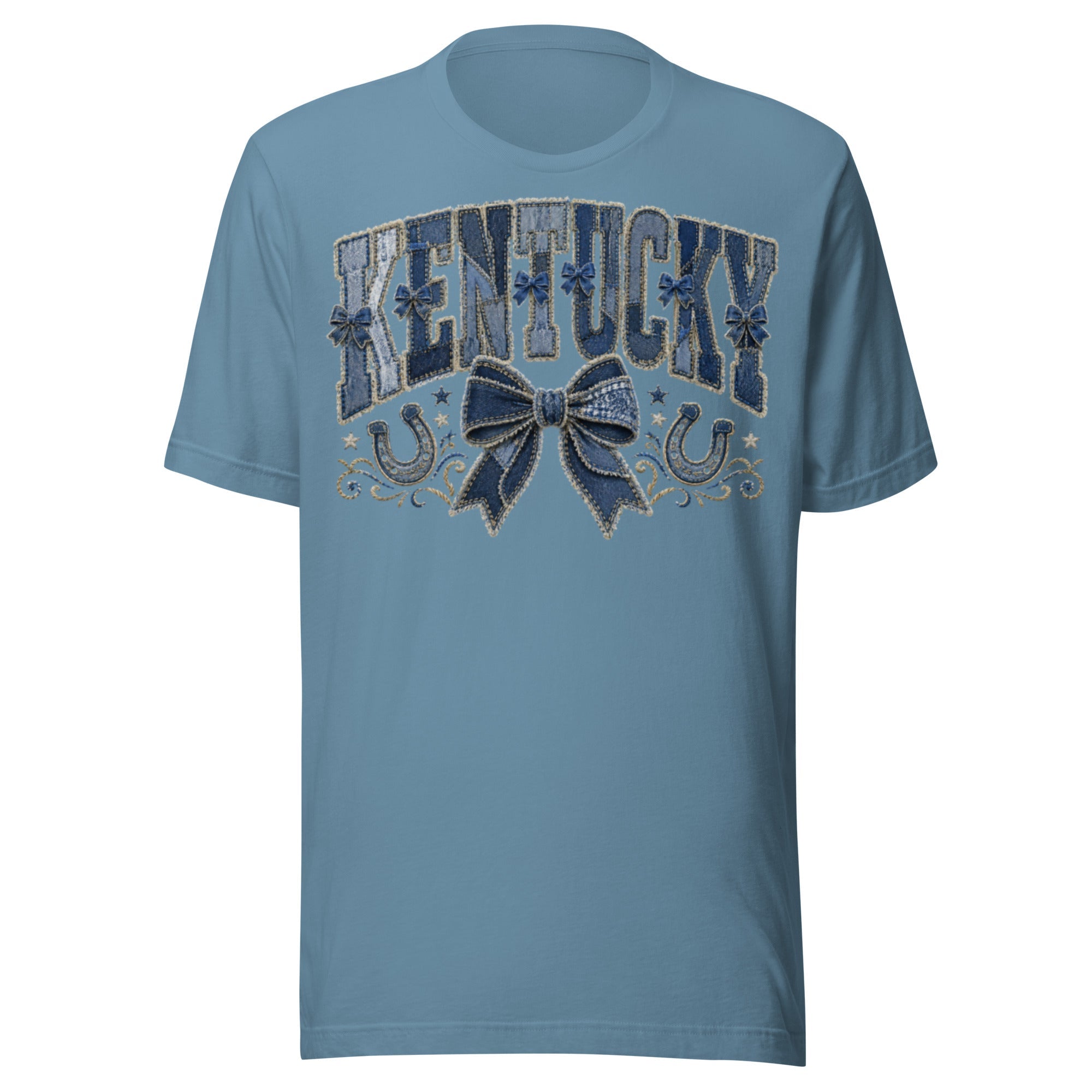 Kentucky Denim Bow Tee | Vintage Patchwork Design | Classic - Bluegrass Elite Apparel LLC