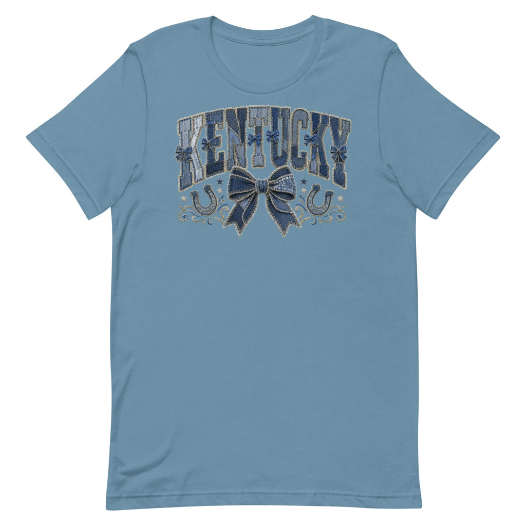 Kentucky Denim Bow Tee | Vintage Patchwork Design | Classic - Bluegrass Elite Apparel LLC