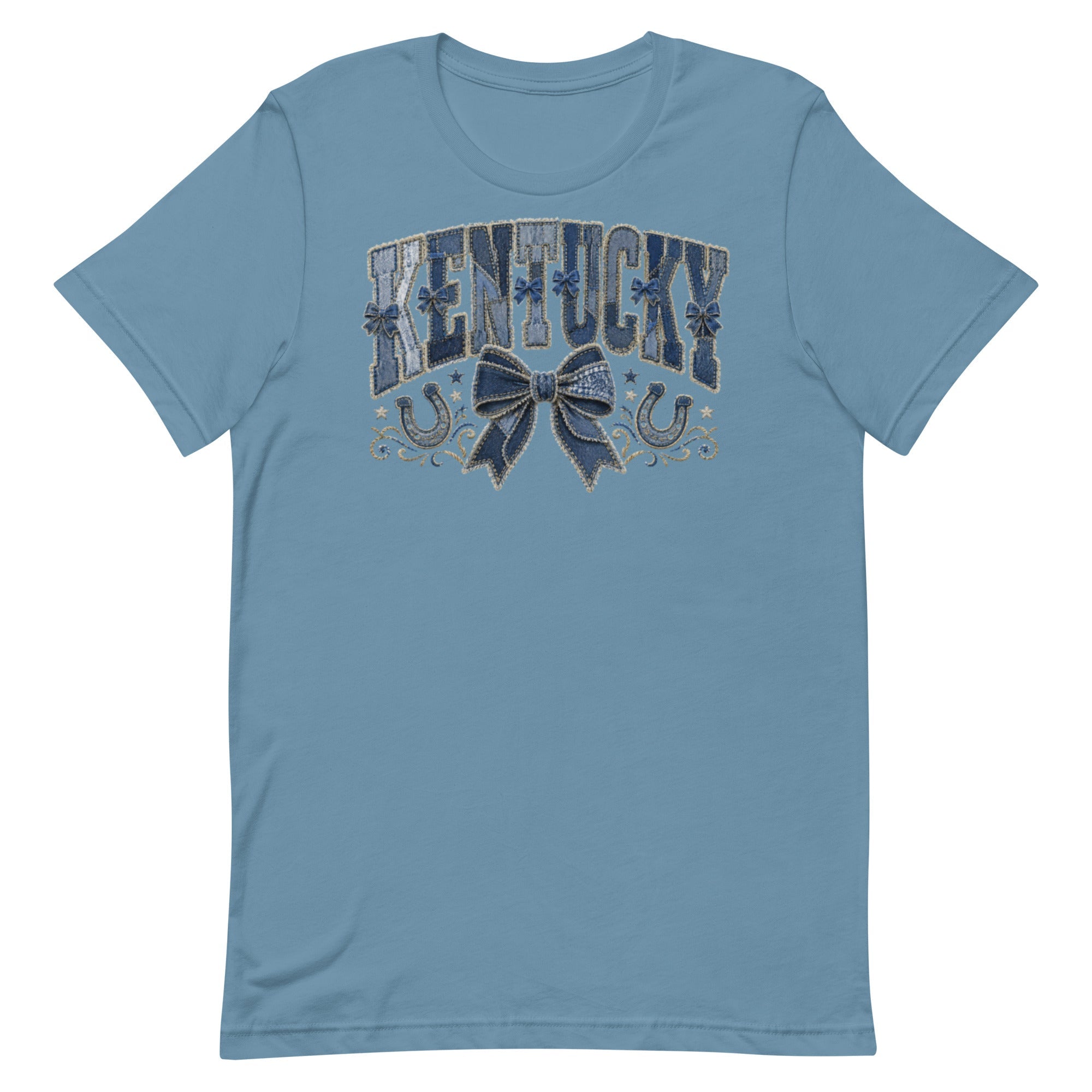 Kentucky Denim Bow Tee | Vintage Patchwork Design | Classic - Bluegrass Elite Apparel LLC