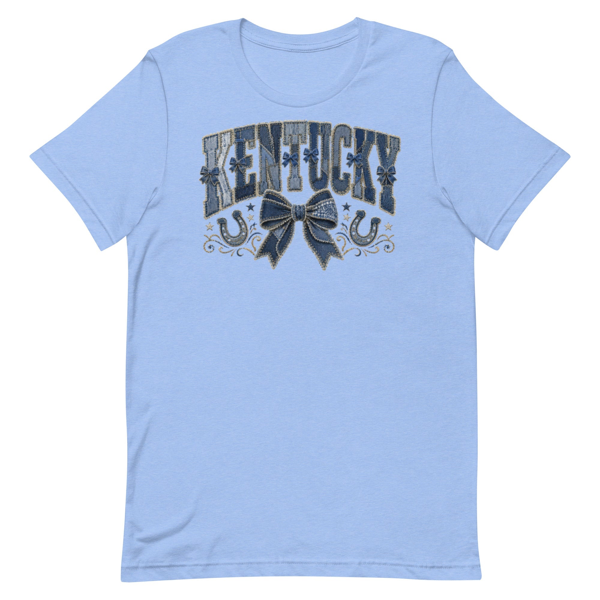 Kentucky Denim Bow Tee | Vintage Patchwork Design | Classic - Bluegrass Elite Apparel LLC
