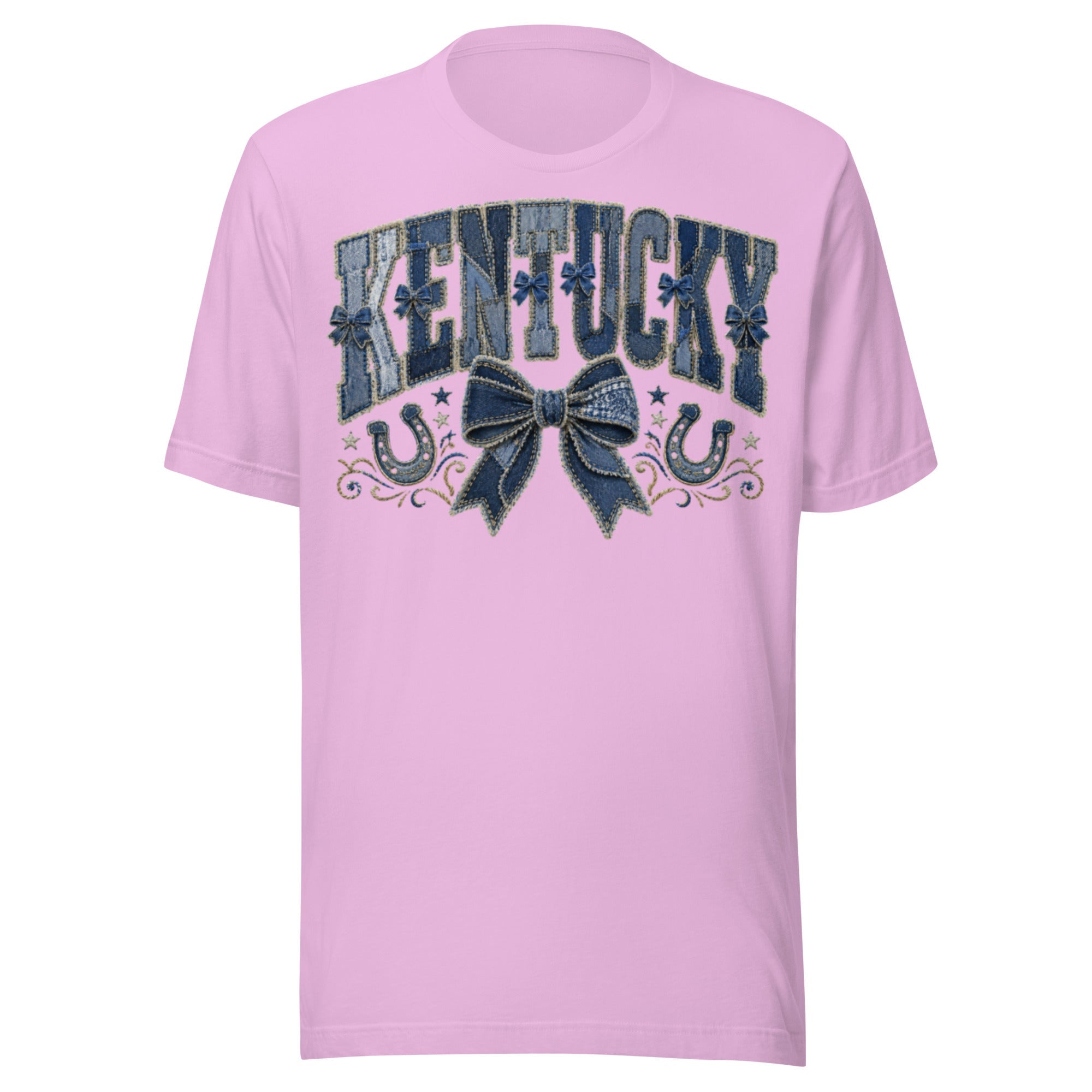 Kentucky Denim Bow Tee | Vintage Patchwork Design | Classic - Bluegrass Elite Apparel LLC
