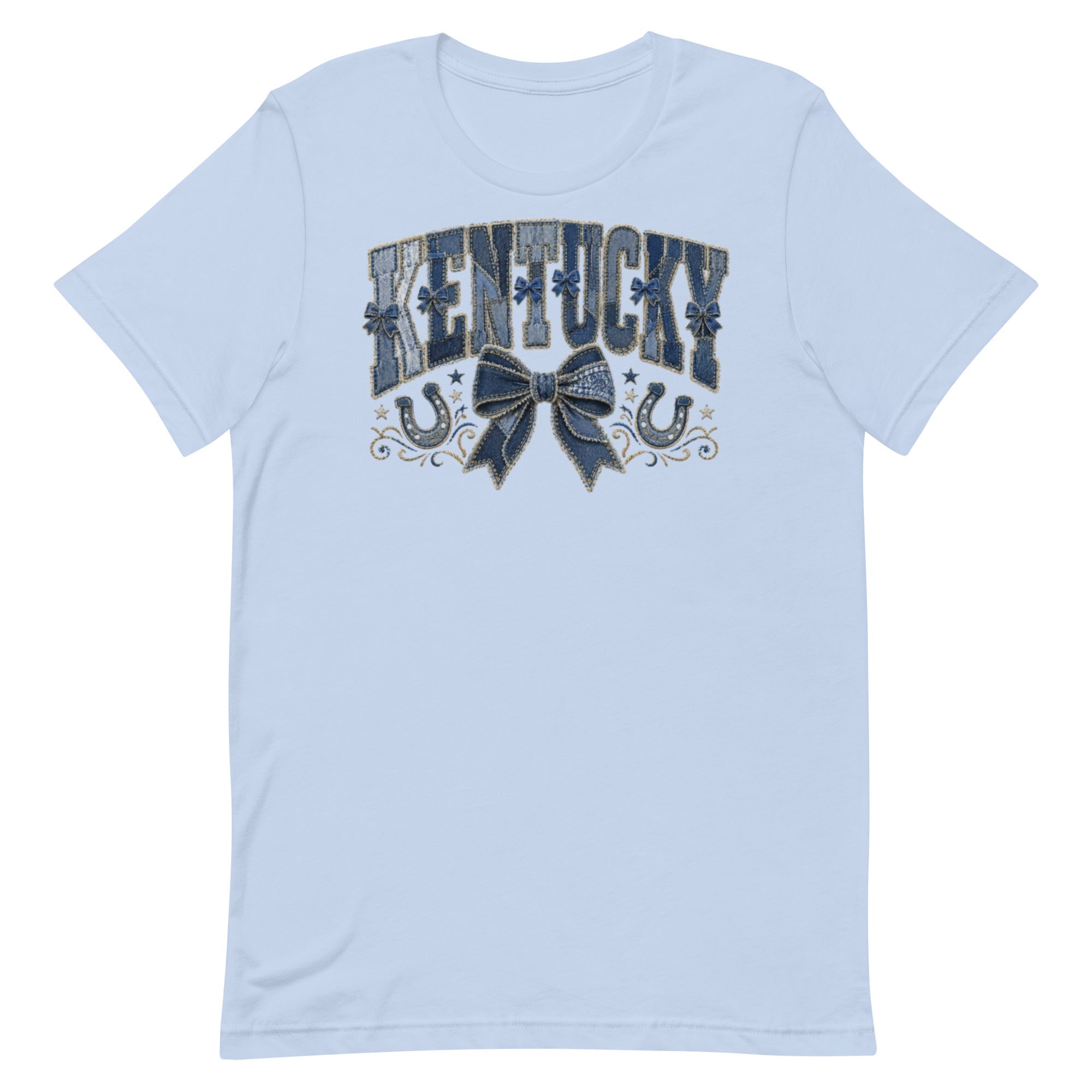 Kentucky Denim Bow Tee | Vintage Patchwork Design | Classic - Bluegrass Elite Apparel LLC