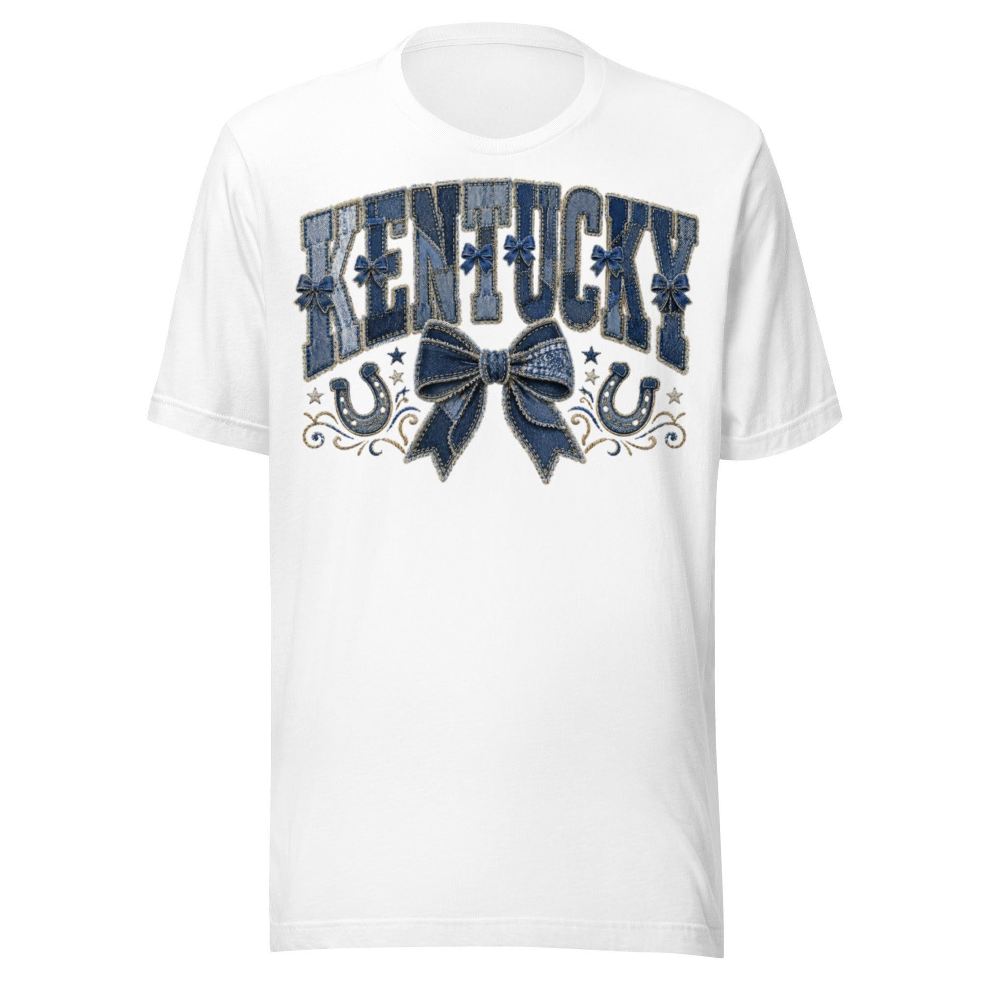 Kentucky Denim Bow Tee | Vintage Patchwork Design | Classic - Bluegrass Elite Apparel LLC