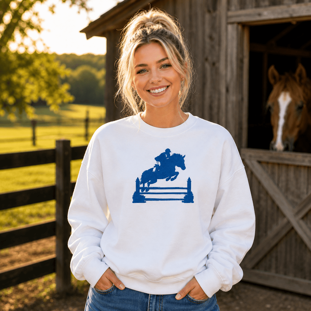 Kentucky Equestrian Silhouette Sweatshirt | Minimal Horse Jumper Design - Bluegrass Elite Apparel LLC
