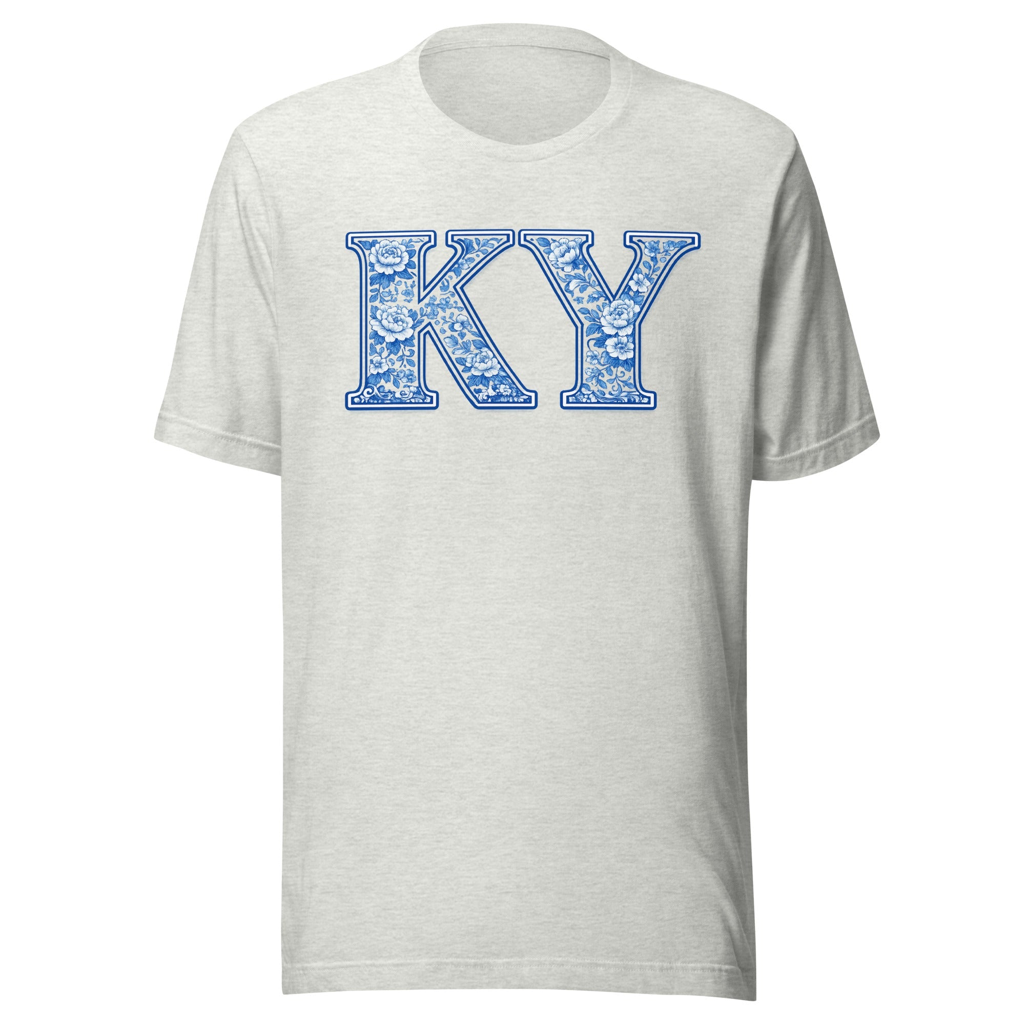 Kentucky Floral Porcelain Letter Tee | Blue China Pattern Design | Classic - Bluegrass Elite Apparel LLC