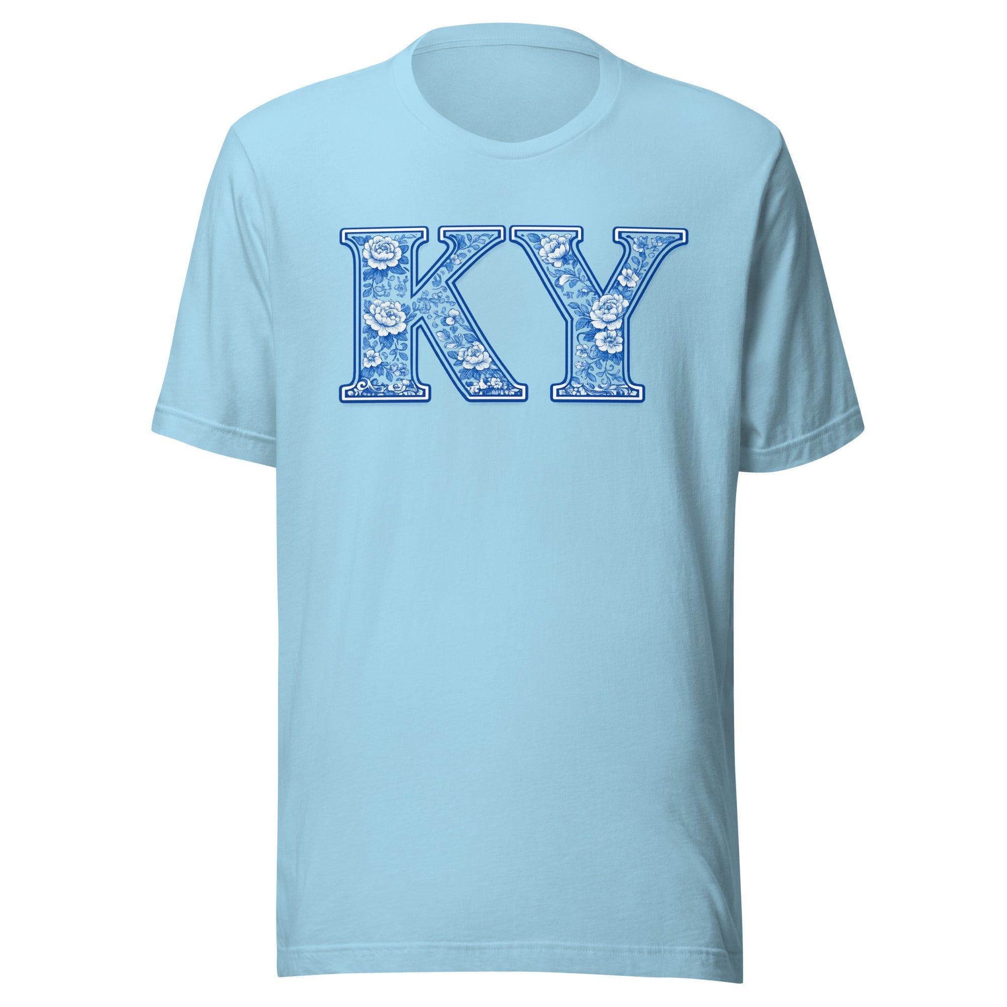 Kentucky Floral Porcelain Letter Tee | Blue China Pattern Design | Classic - Bluegrass Elite Apparel LLC