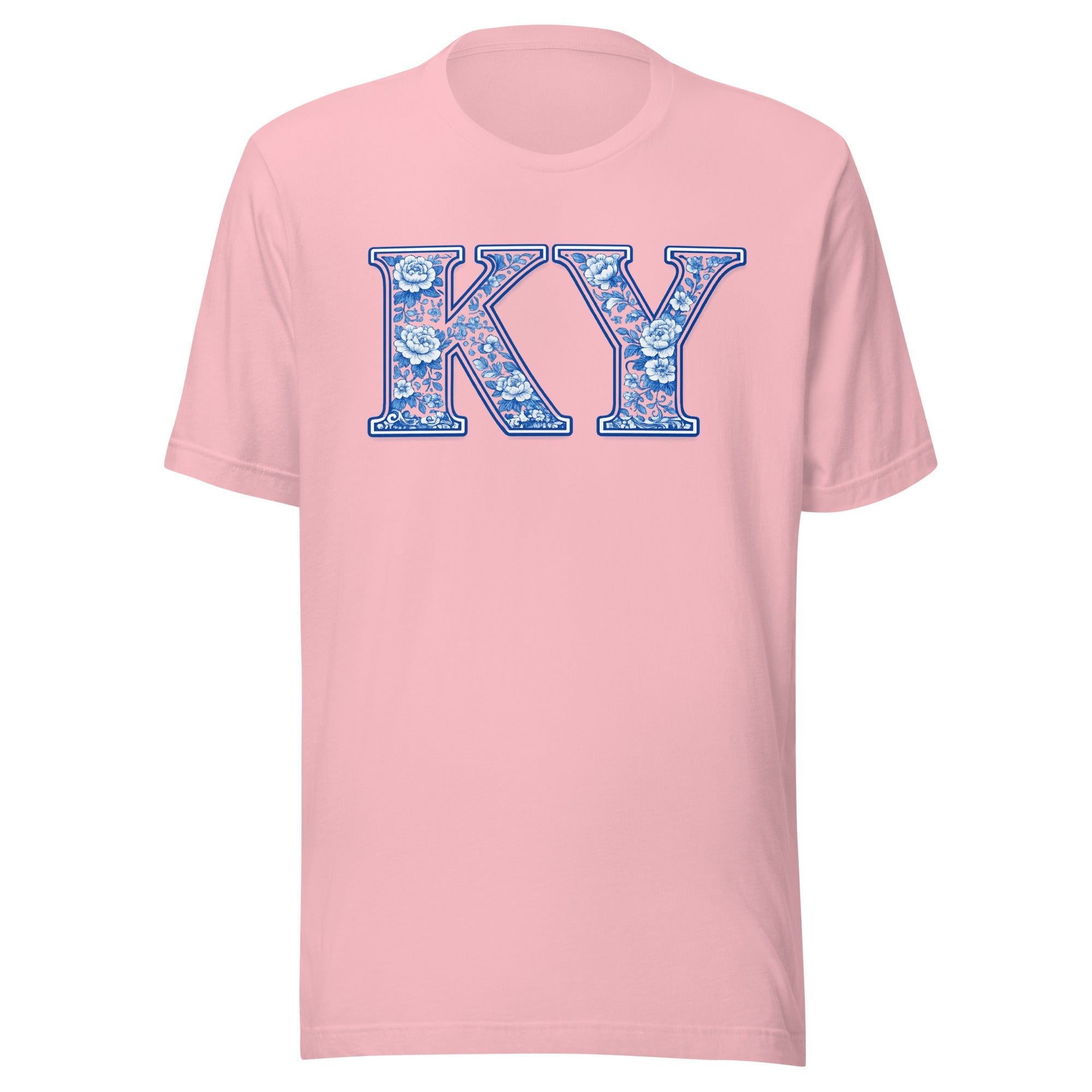 Kentucky Floral Porcelain Letter Tee | Blue China Pattern Design | Classic - Bluegrass Elite Apparel LLC