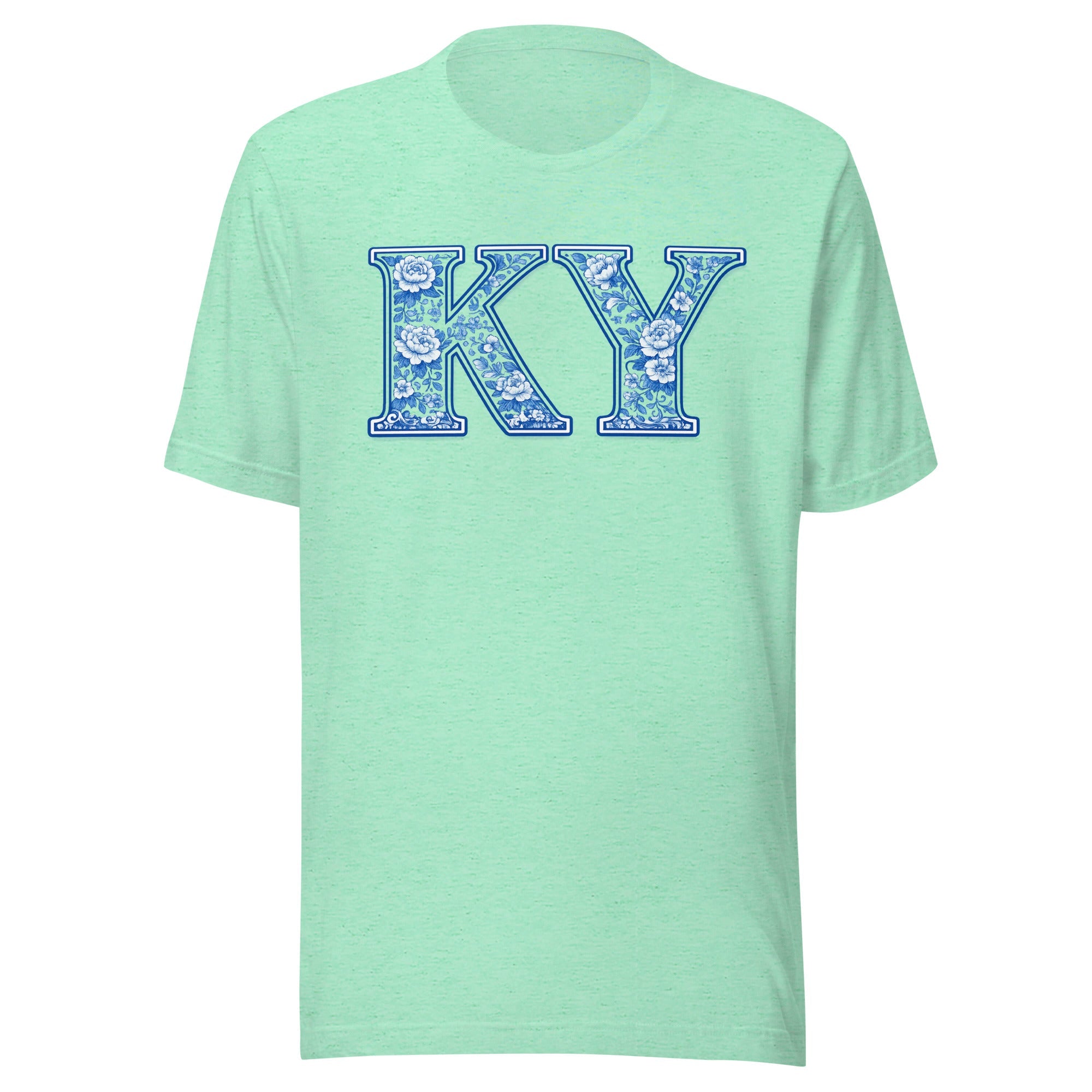 Kentucky Floral Porcelain Letter Tee | Blue China Pattern Design | Classic - Bluegrass Elite Apparel LLC