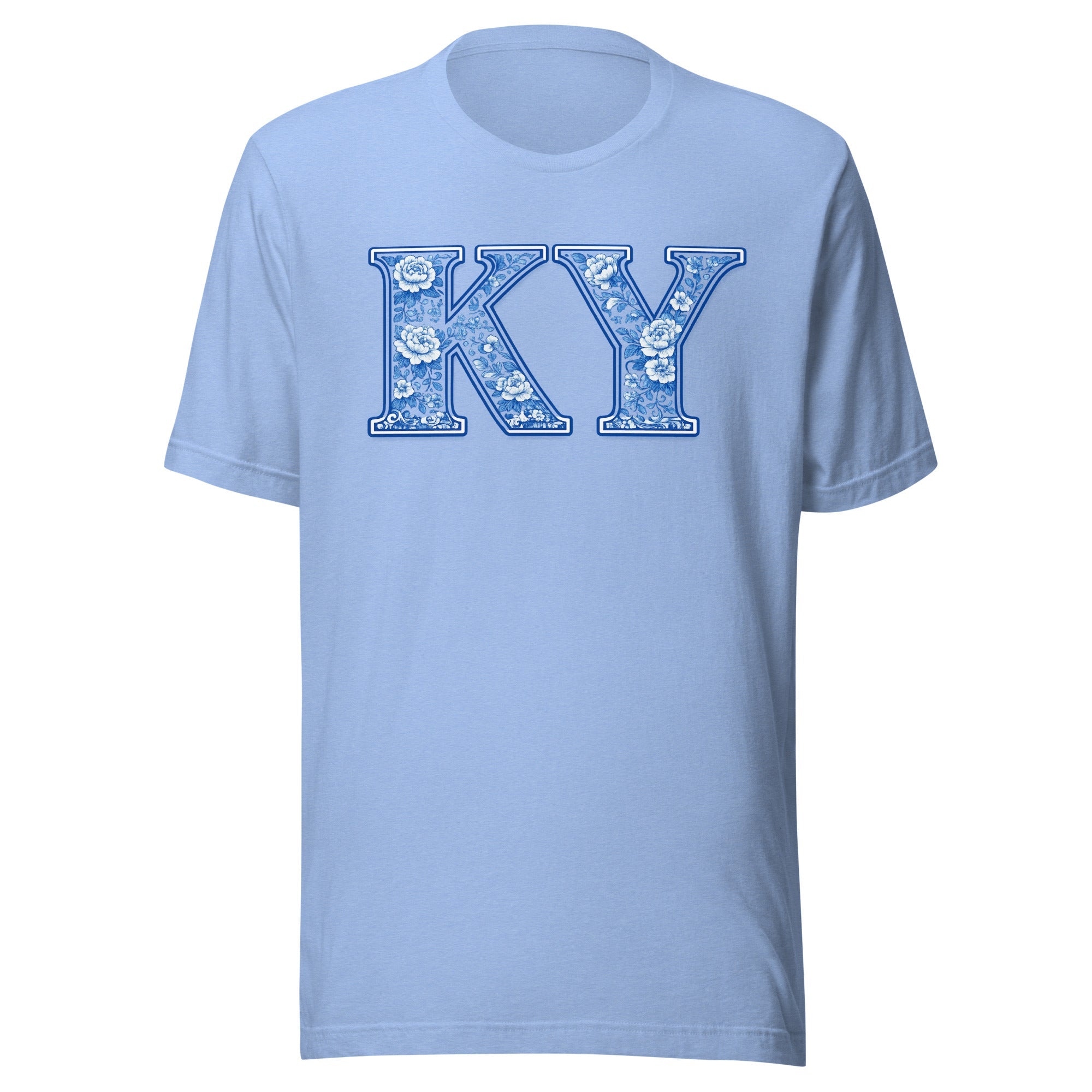 Kentucky Floral Porcelain Letter Tee | Blue China Pattern Design | Classic - Bluegrass Elite Apparel LLC