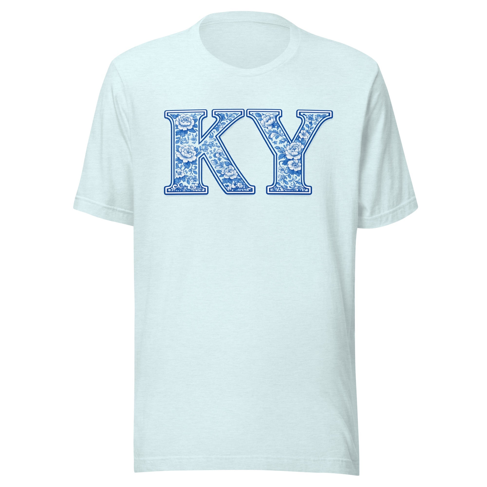 Kentucky Floral Porcelain Letter Tee | Blue China Pattern Design | Classic - Bluegrass Elite Apparel LLC