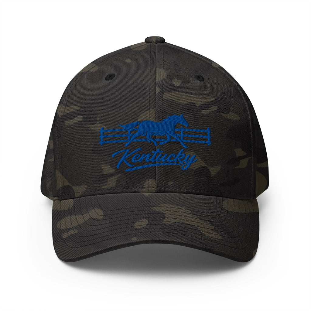 Kentucky Gallop Hat | Blue Horse & Fence Structured Cap - Bluegrass Elite Apparel LLC