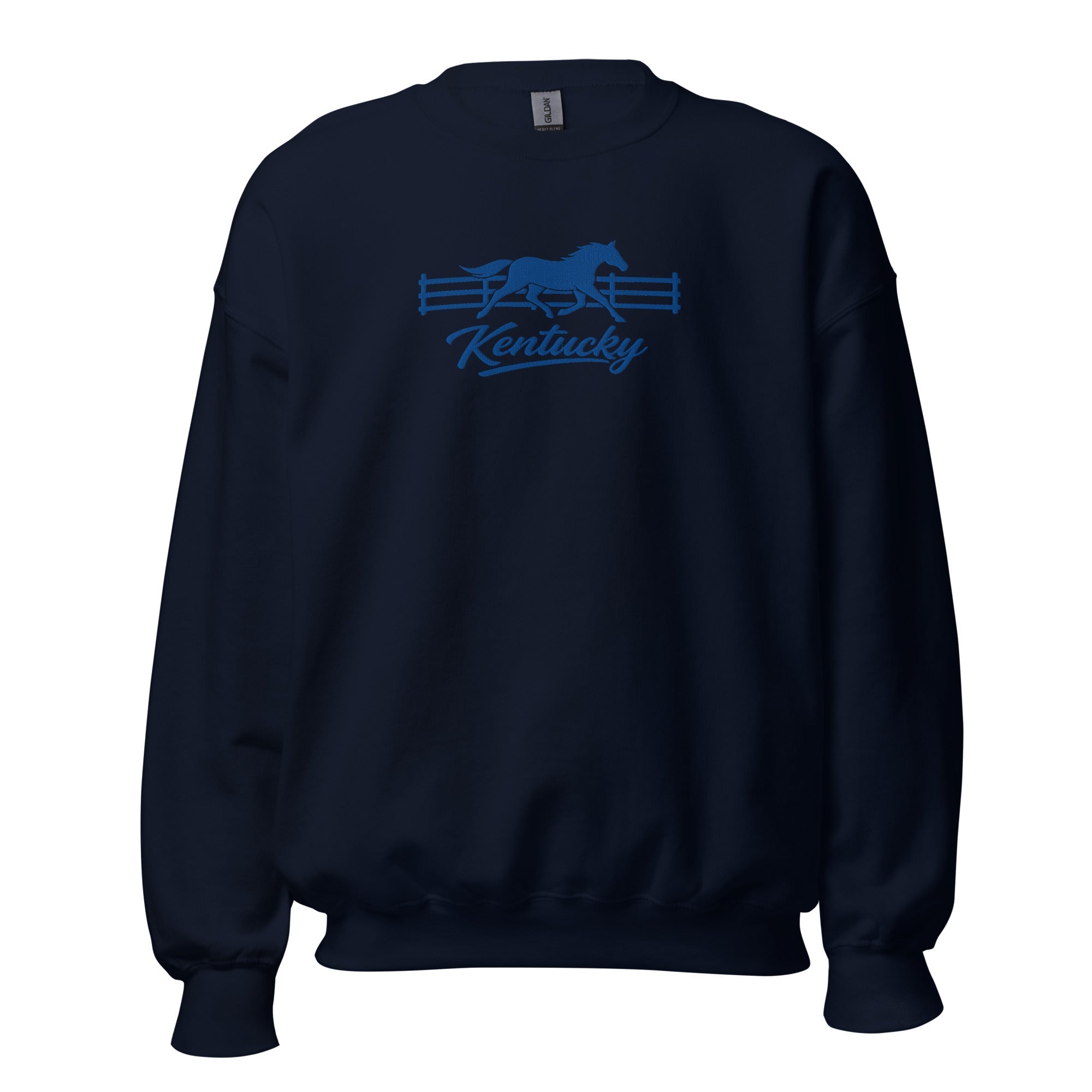 Kentucky Gallop Sweatshirt | Blue Horse & Fence Embroidery - Bluegrass Elite Apparel LLC
