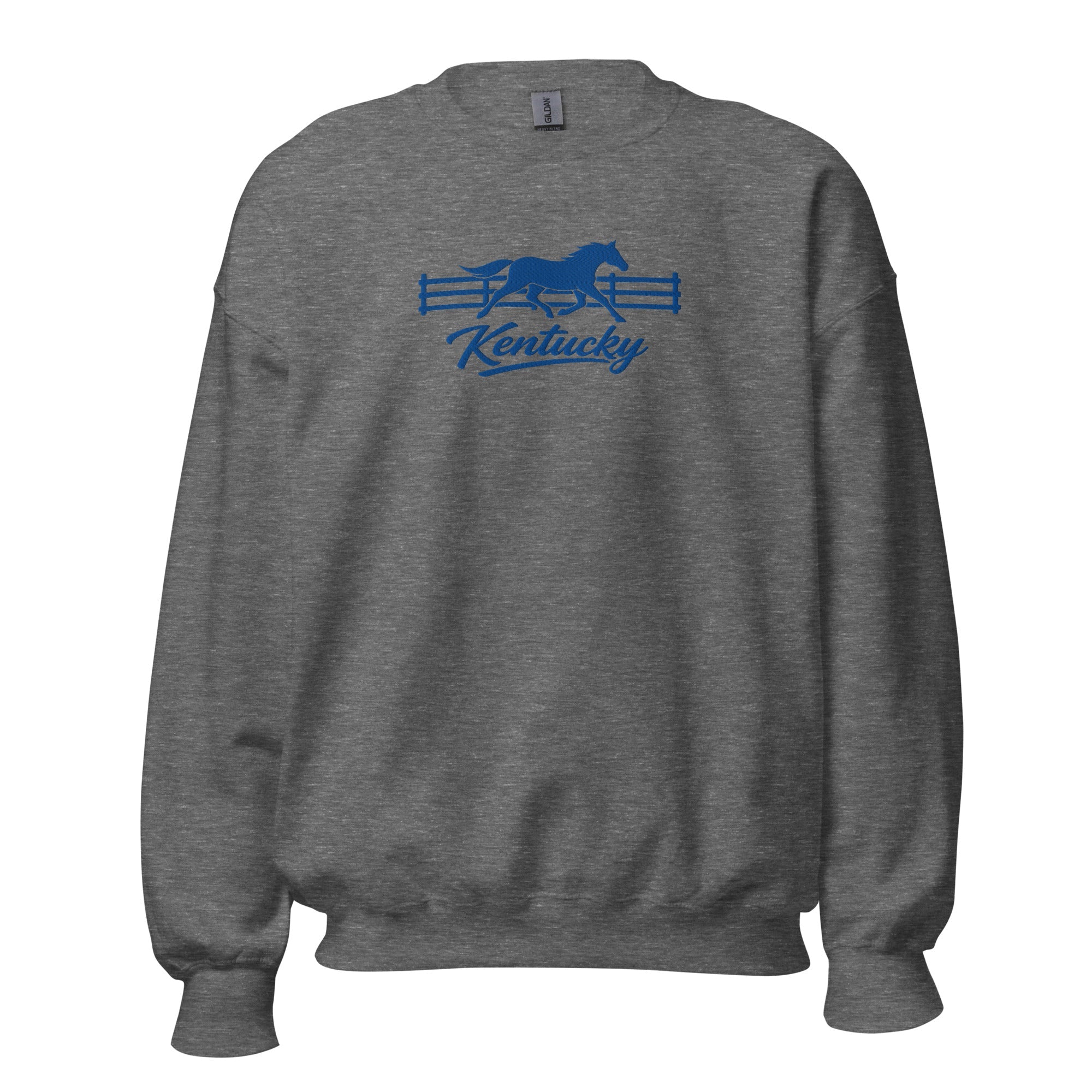 Kentucky Gallop Sweatshirt | Blue Horse & Fence Embroidery - Bluegrass Elite Apparel LLC