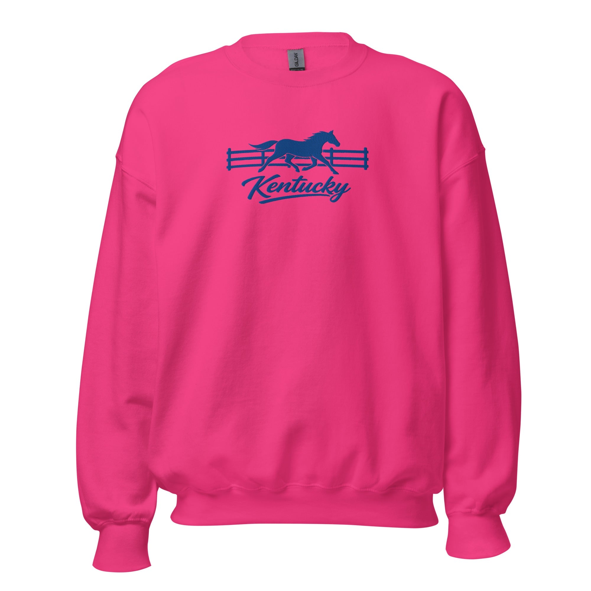 Kentucky Gallop Sweatshirt | Blue Horse & Fence Embroidery - Bluegrass Elite Apparel LLC