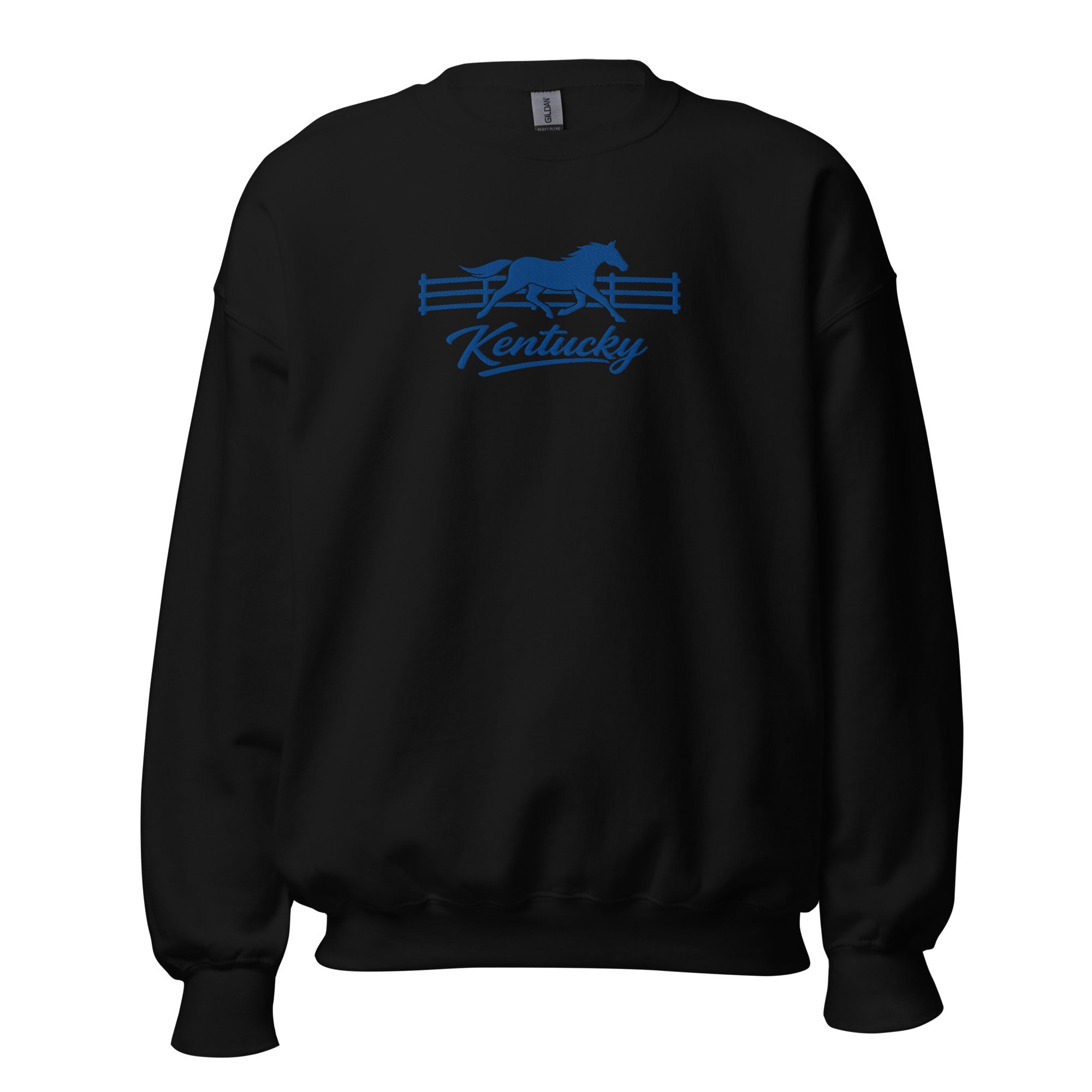 Kentucky Gallop Sweatshirt | Blue Horse & Fence Embroidery - Bluegrass Elite Apparel LLC