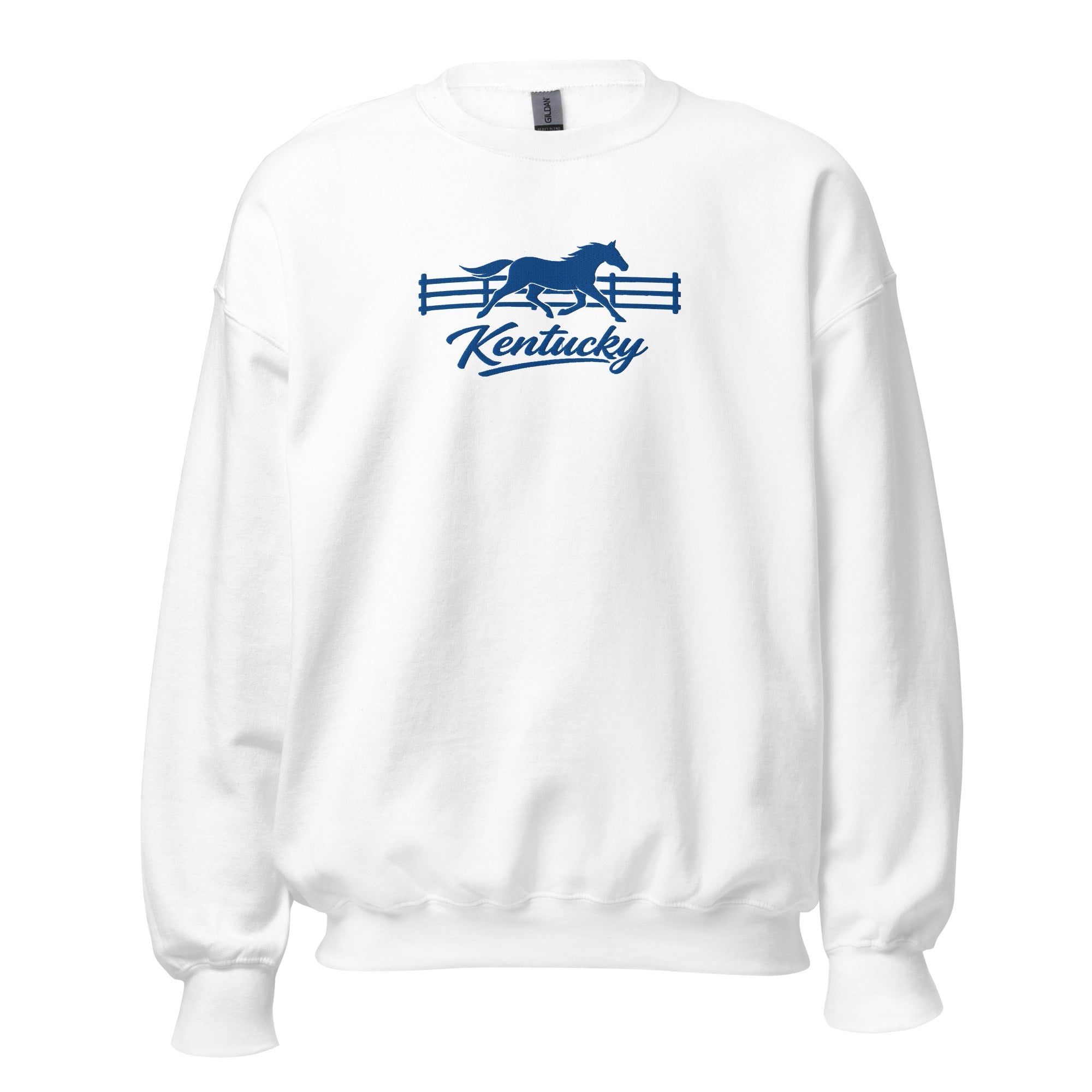 Kentucky Gallop Sweatshirt | Blue Horse & Fence Embroidery - Bluegrass Elite Apparel LLC