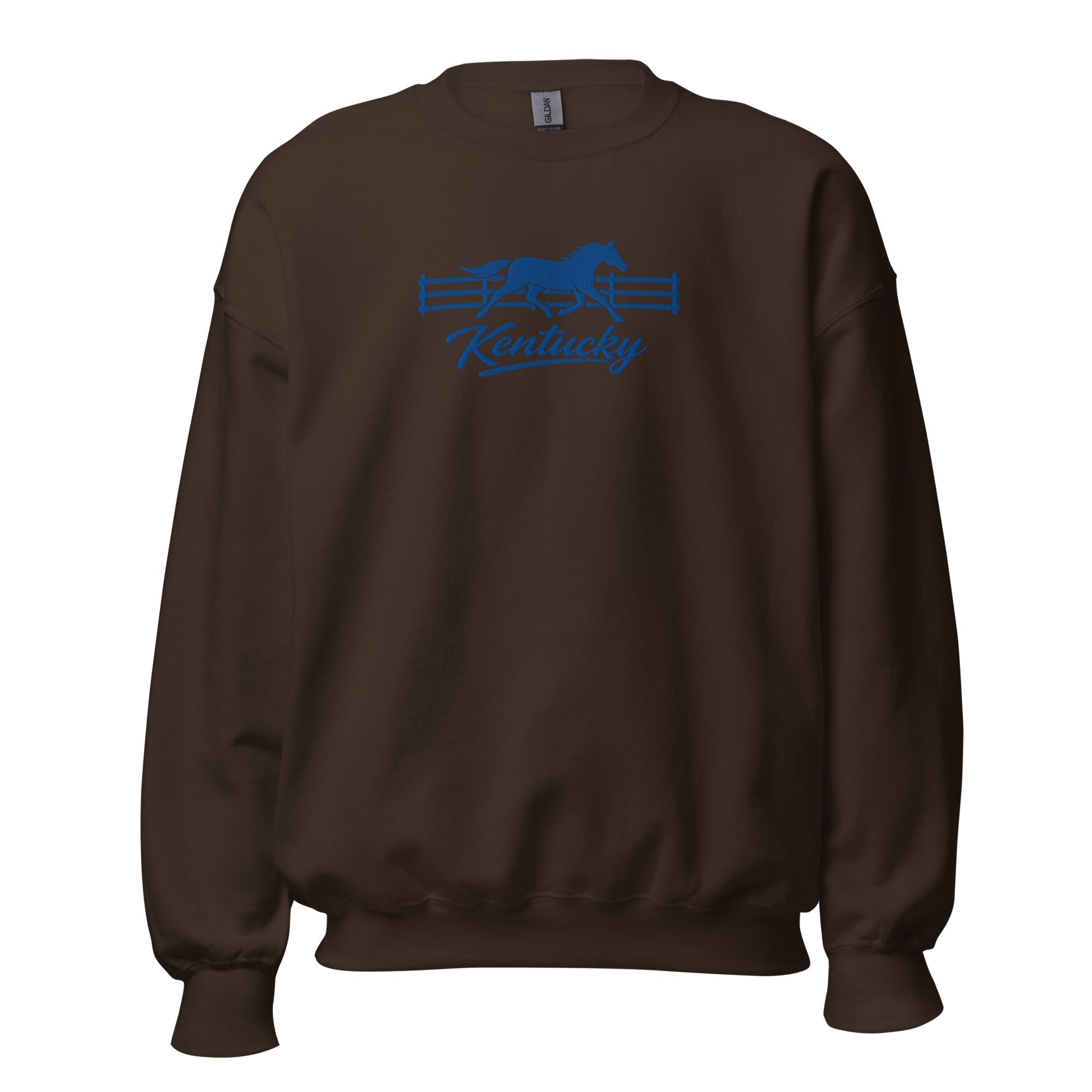 Kentucky Gallop Sweatshirt | Blue Horse & Fence Embroidery - Bluegrass Elite Apparel LLC
