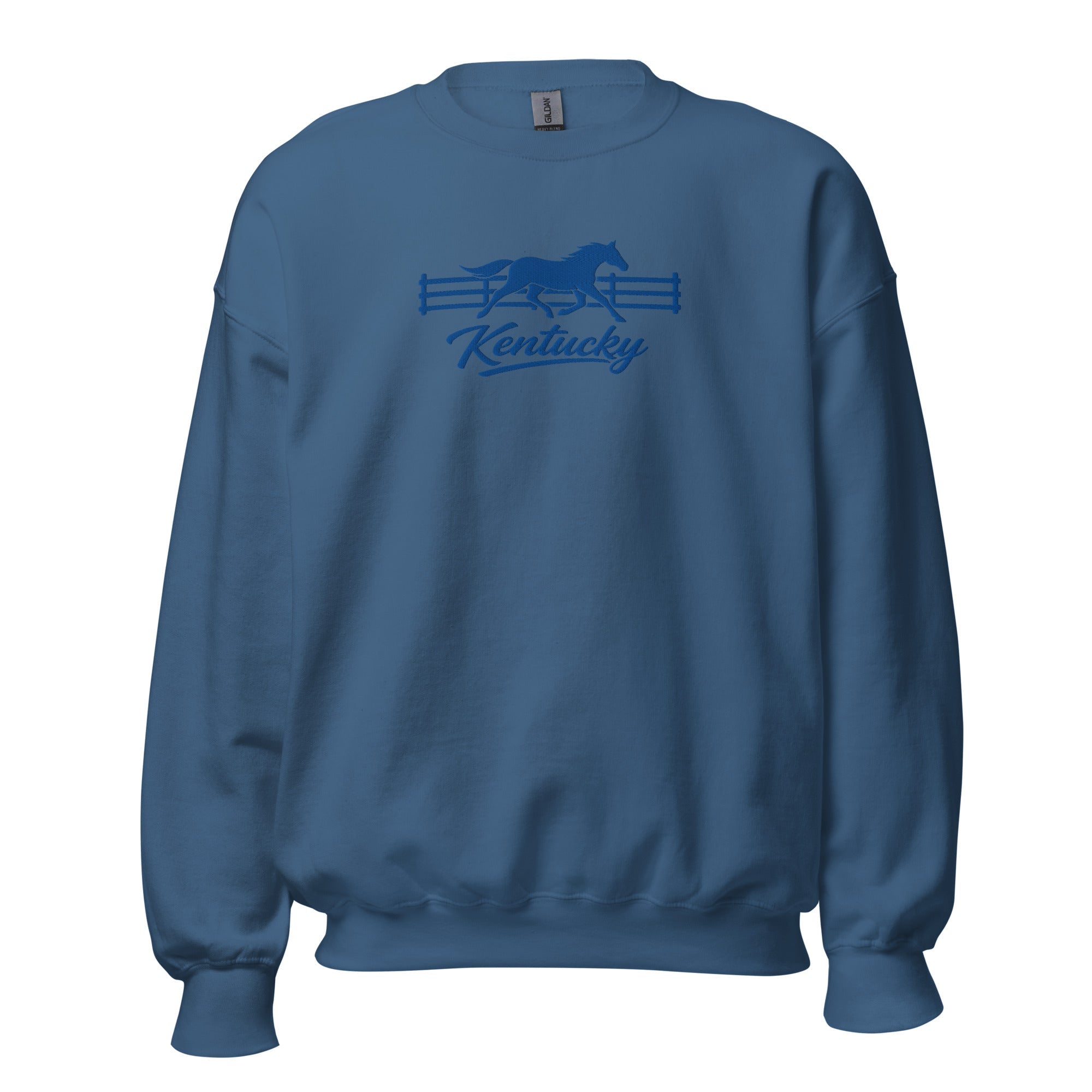 Kentucky Gallop Sweatshirt | Blue Horse & Fence Embroidery - Bluegrass Elite Apparel LLC