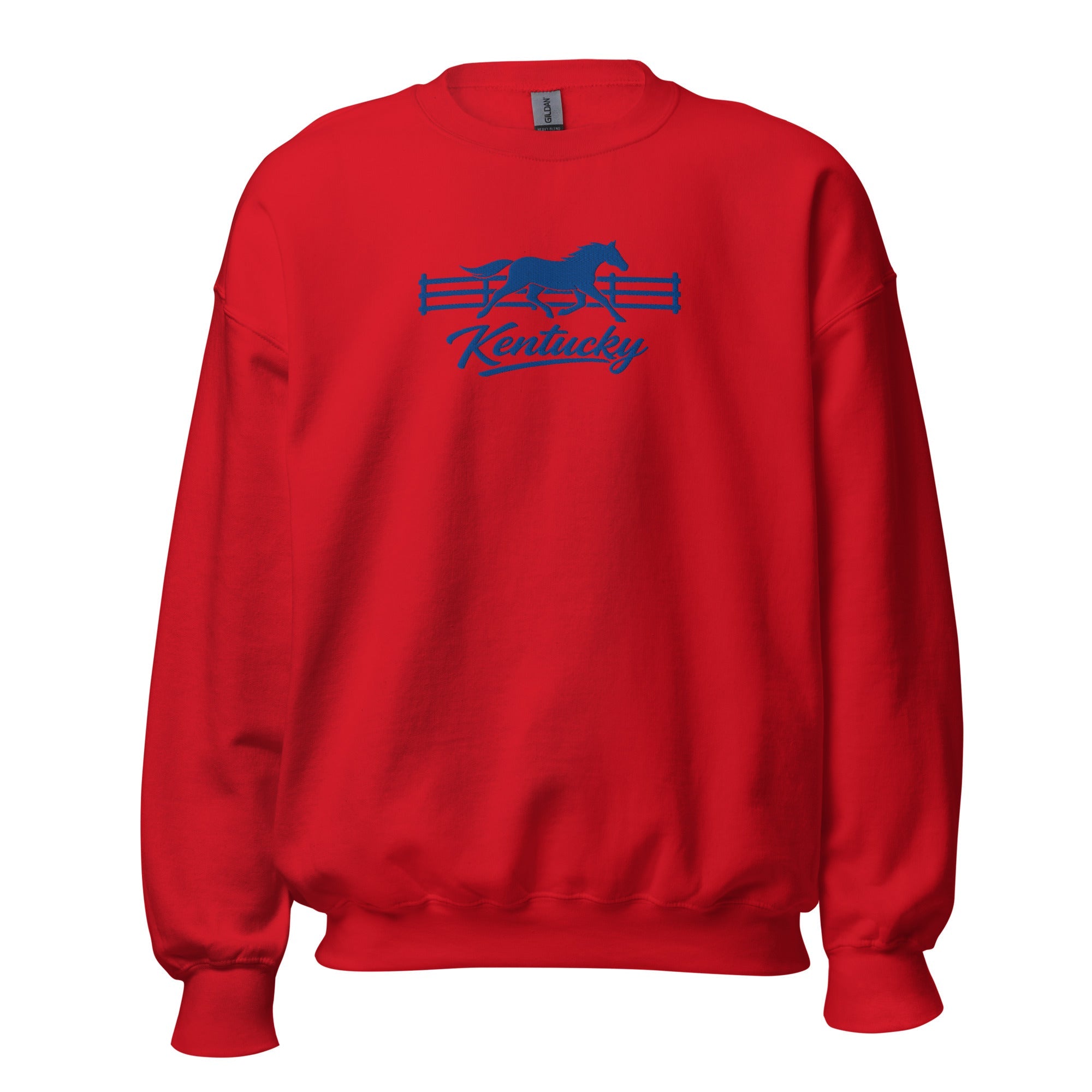 Kentucky Gallop Sweatshirt | Blue Horse & Fence Embroidery - Bluegrass Elite Apparel LLC