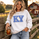 Kentucky Gingham KY Sweatshirt | Blue Checkered Letter Design | Classic - Bluegrass Elite Apparel LLC