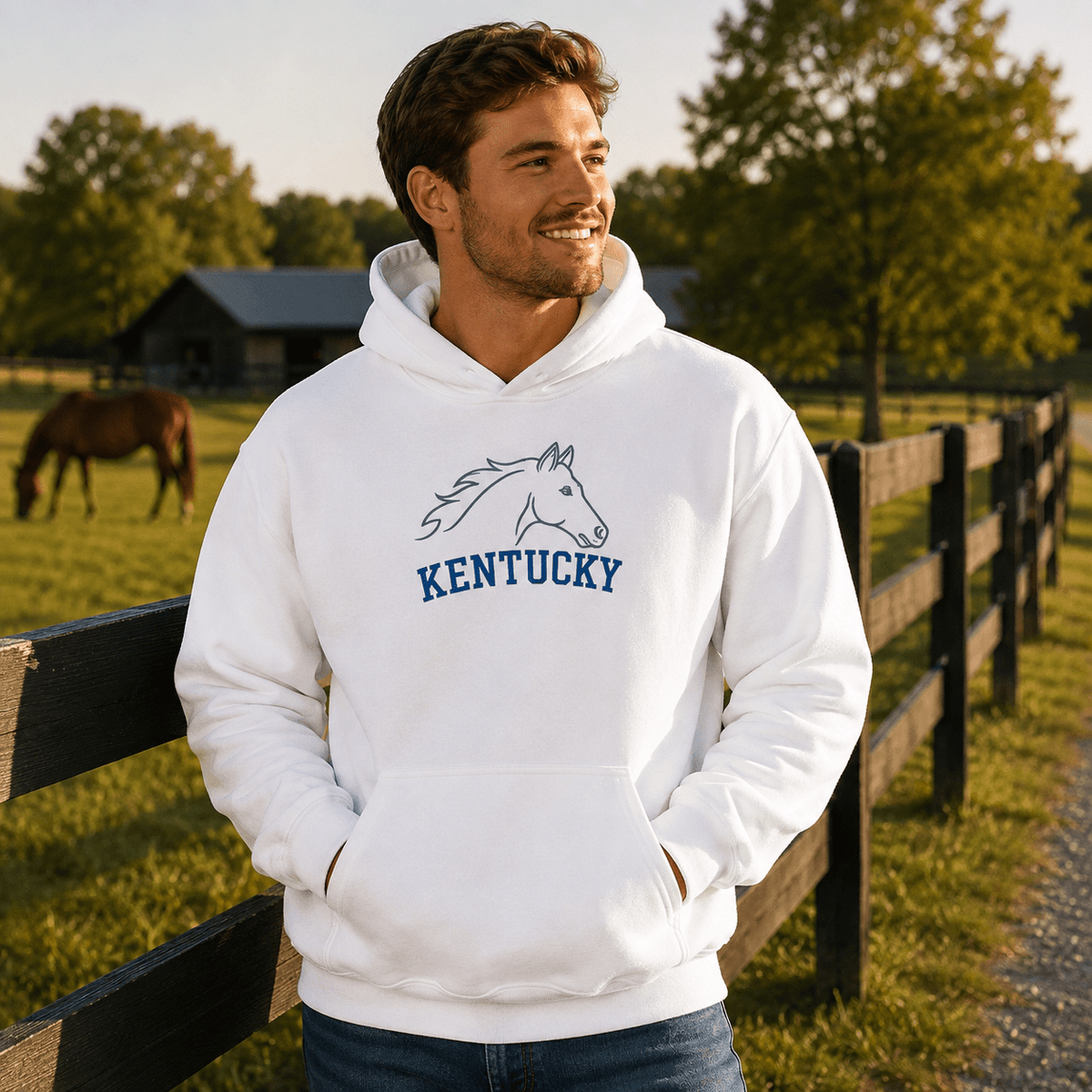 Kentucky Heritage Horse Hoodie | Minimal Outline Design - Bluegrass Elite Apparel LLC