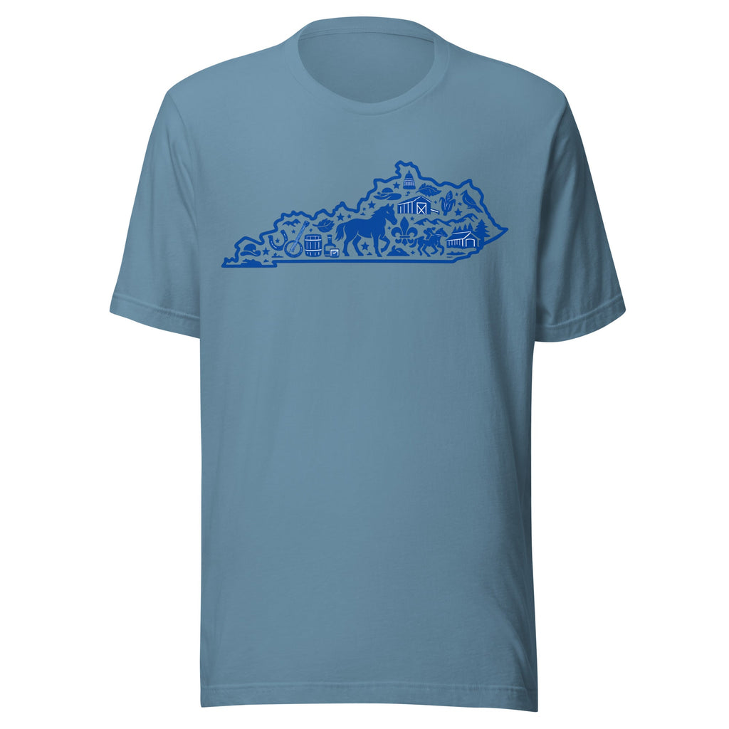 Kentucky Heritage State Outline T-Shirt | Blue Icon Design | Classic - Bluegrass Elite Apparel LLC
